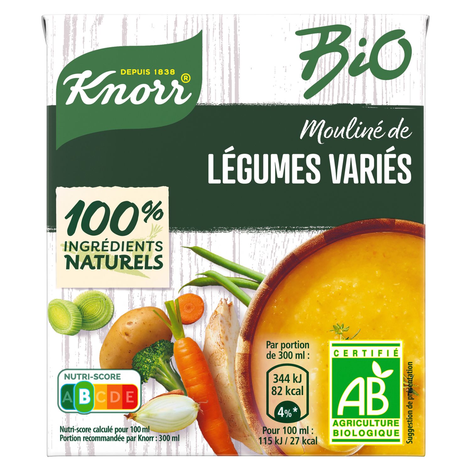 KNORR Soupe bio mouliné de légumes variés 1 personne 30cl pas cher