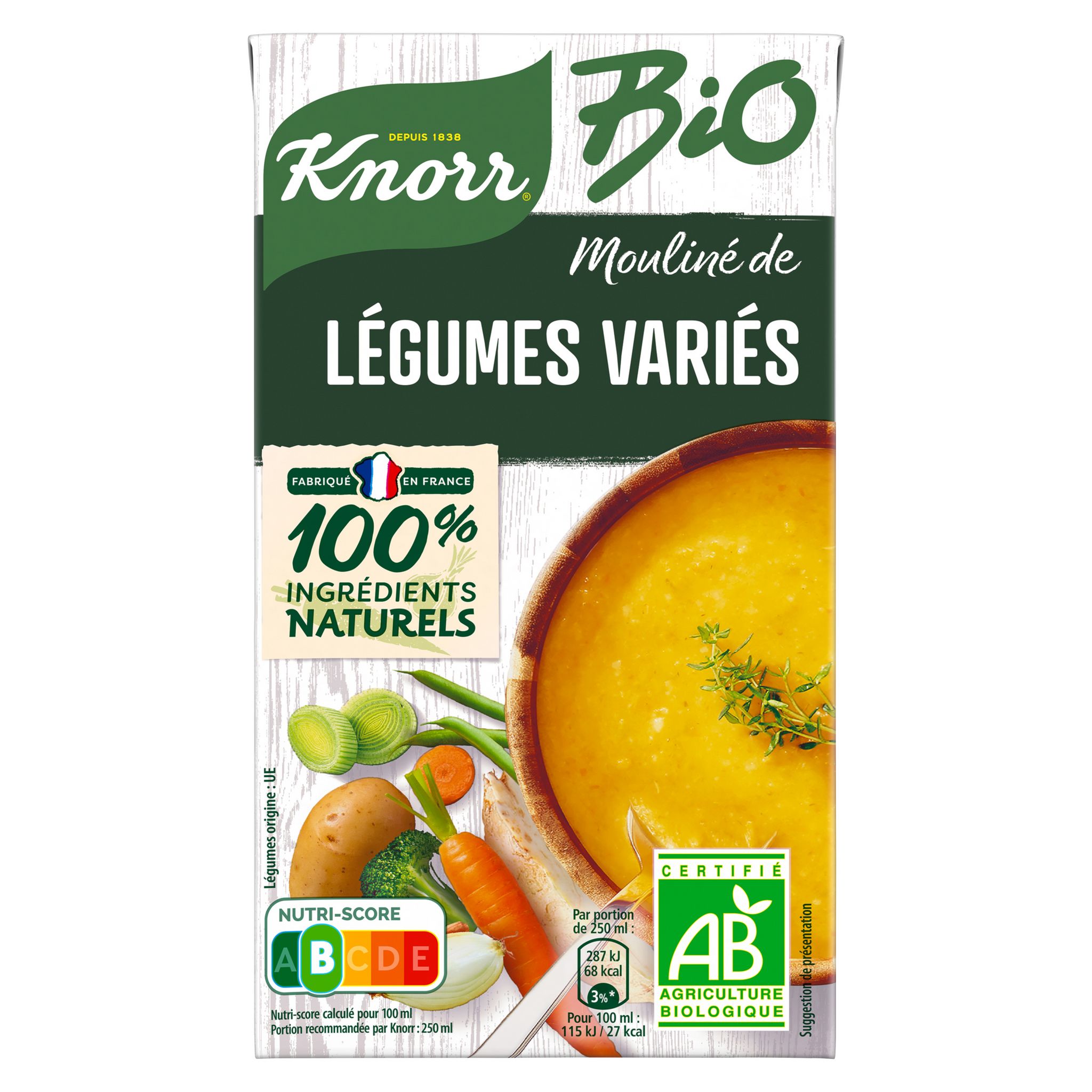 Knorr Soupe Liquide Bio Mouliné de Légumes Variés du Potager, 6 x