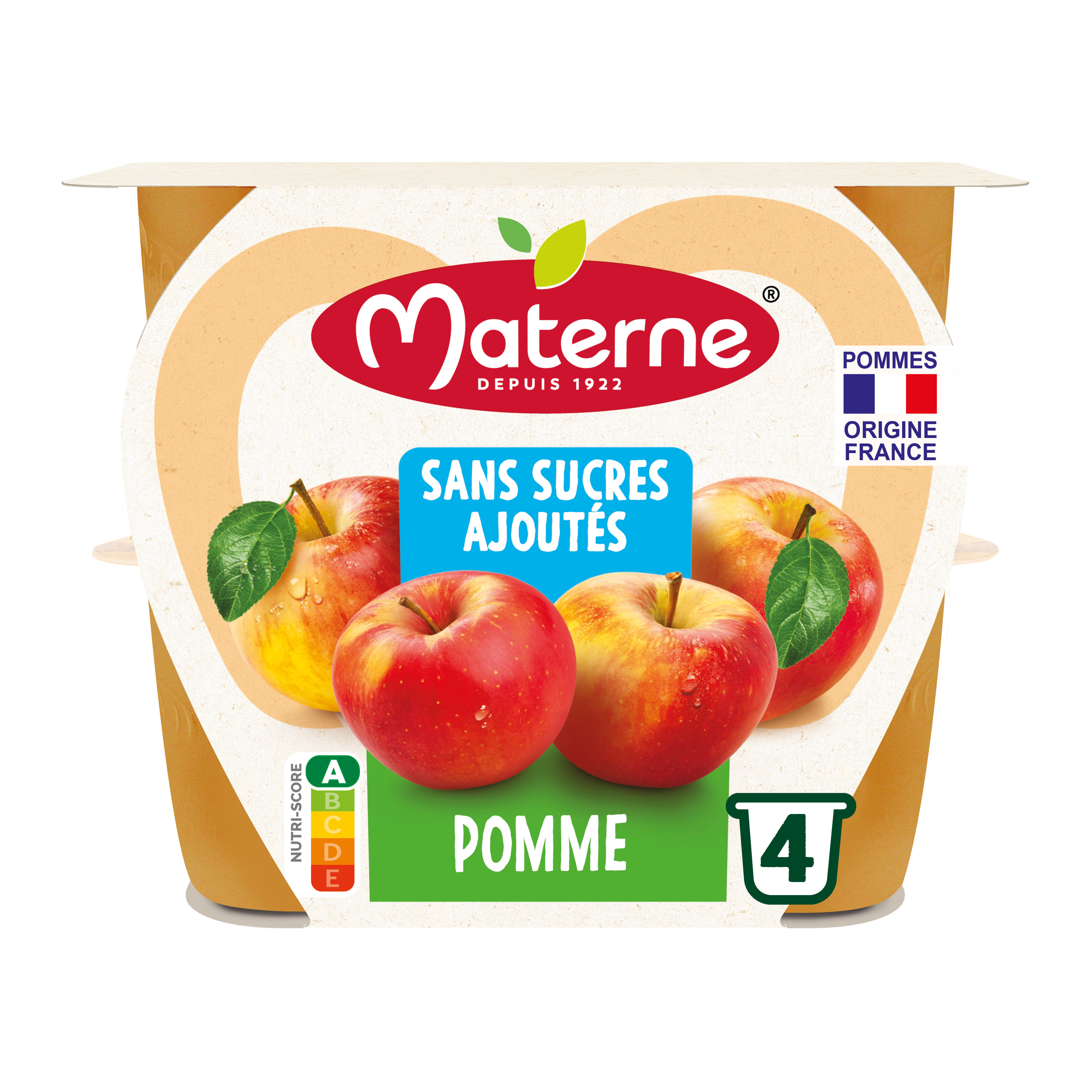 MATERNE Dessert fruitier à la pomme sans sucres ajoutés 4x100g pas cher 