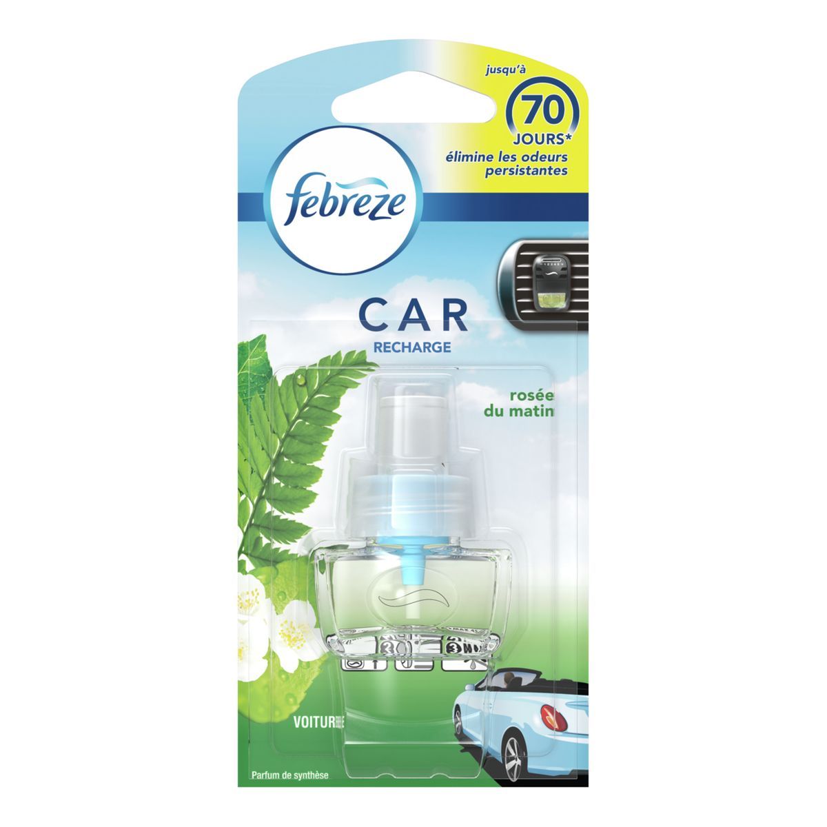 FEBREZE Car recharge Désodorisant pour voiture rosée du matin 1 pièce pas  cher 