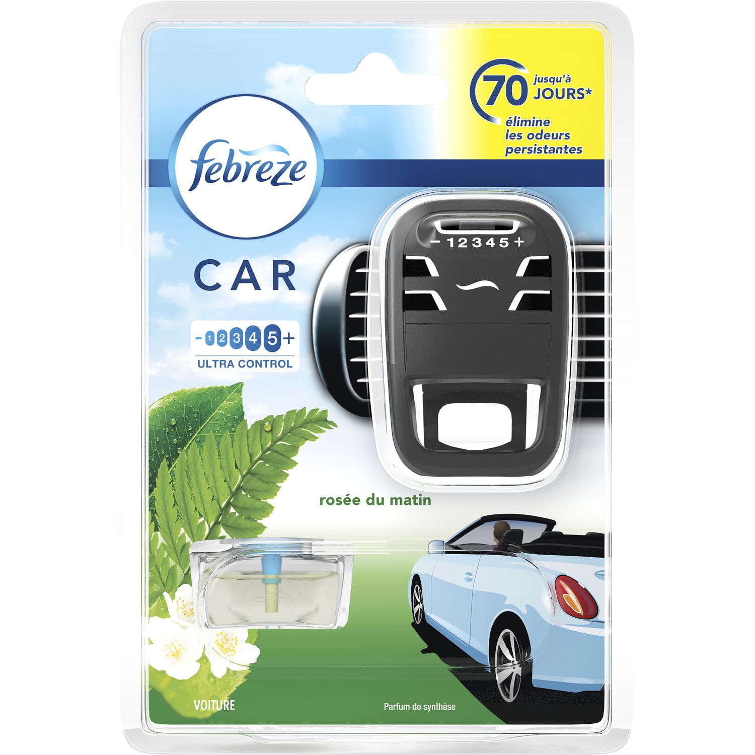  Febreze Désodorisant Voiture, 6 Unités, Rosée du Matin, Parfum  Voiture Élimine les Odeurs et Rafraîchit L'intérieur