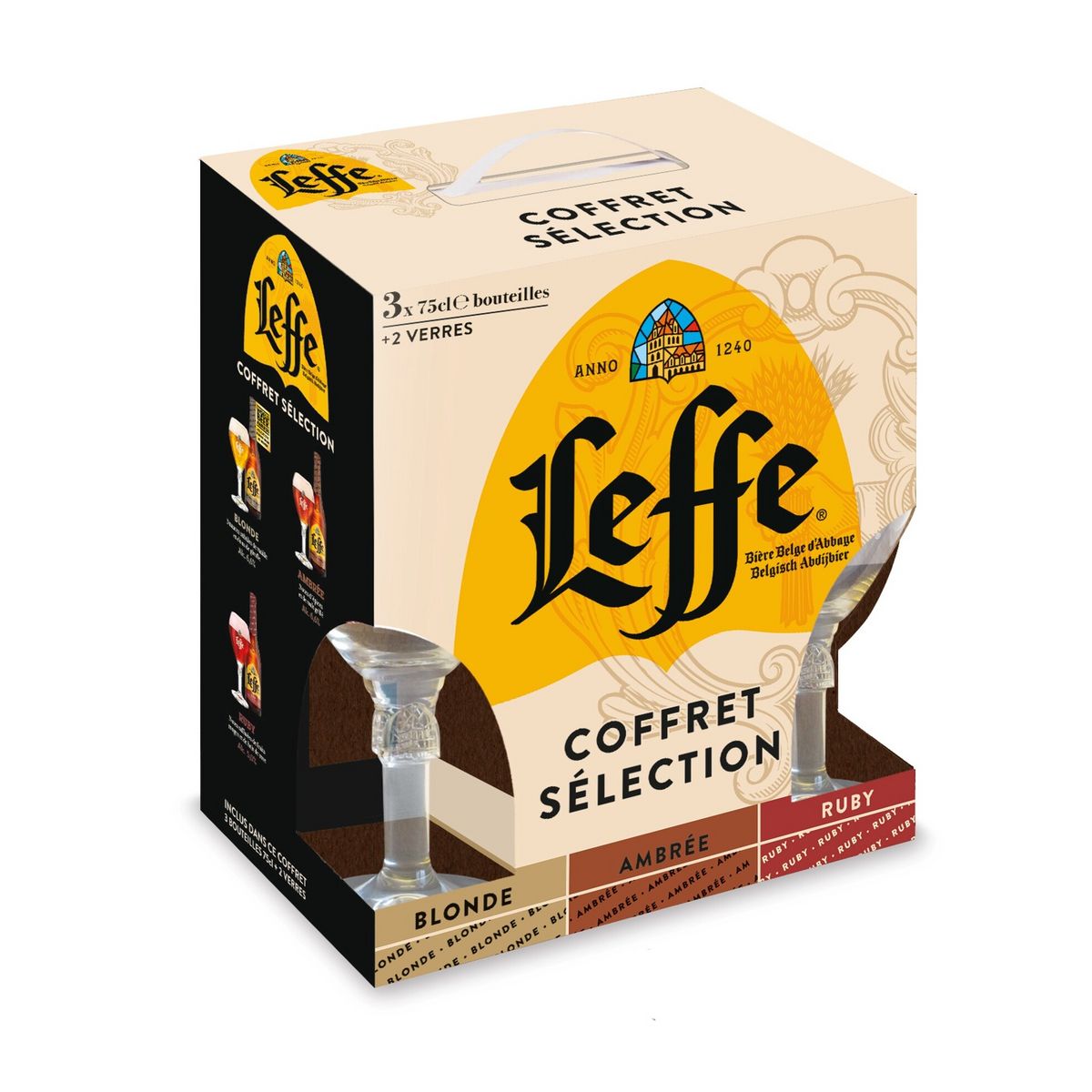 Coffret Leffe - 4 bières Leffe - 2 verres Leffe