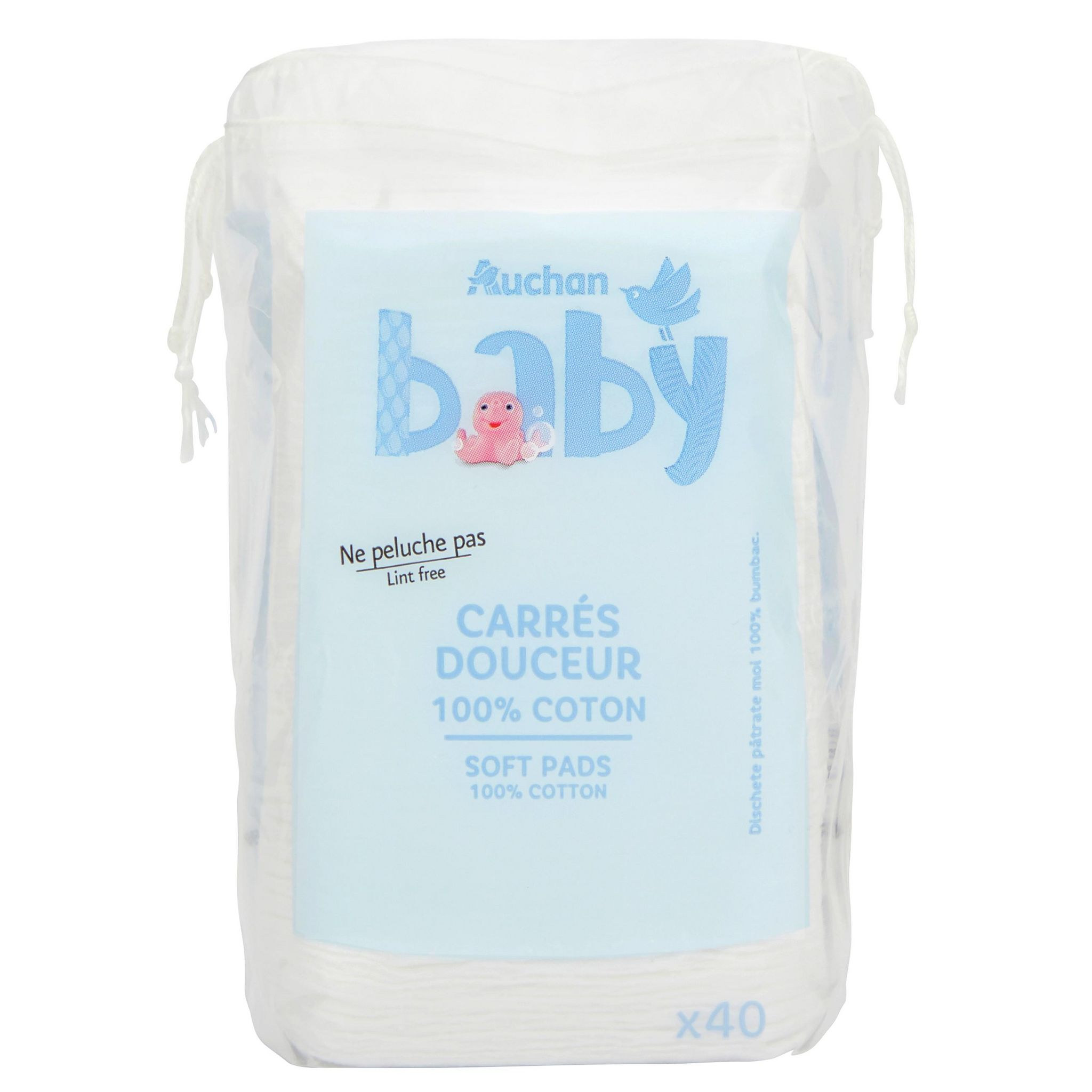 AUCHAN BABY Carrés à langer jetables 60x60cm 10 carrés pas cher