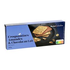 AUCHAN GOURMET Biscuits croquantines pur beurre aux amandes et chocolat au lait 100g