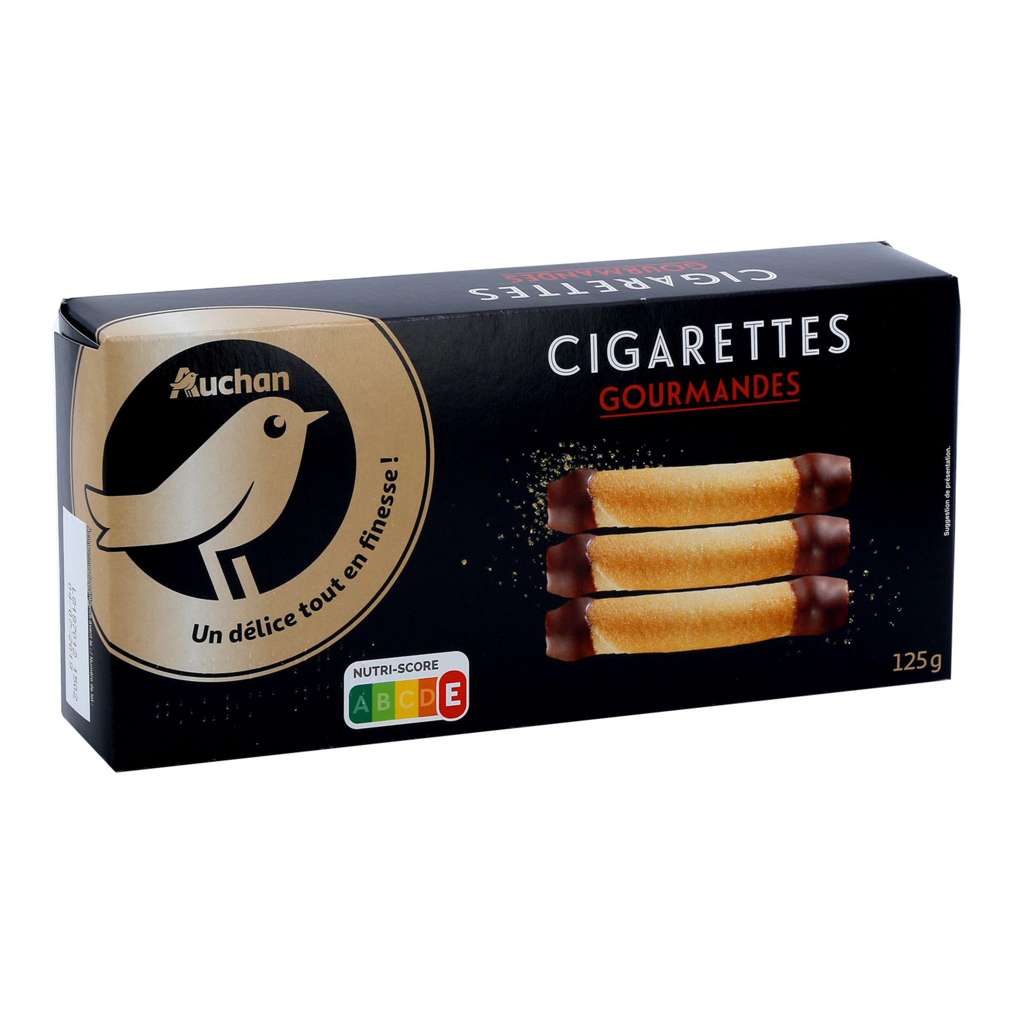 AUCHAN GOURMET Cigarettes gourmandes au chocolat 7 biscuits 125g pas cher 
