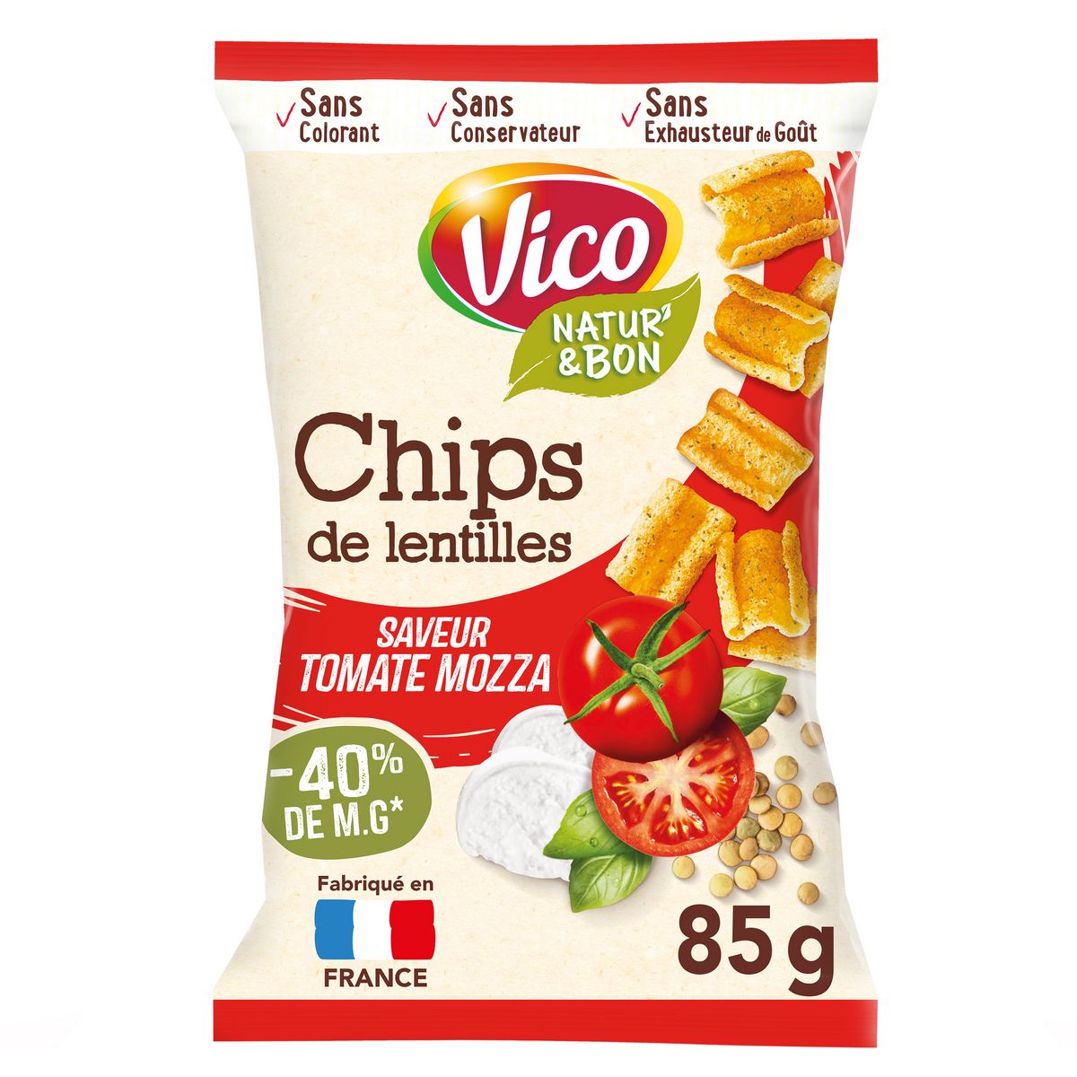 VICO Chips de lentilles goût tomate mozzarella et basilic 85g