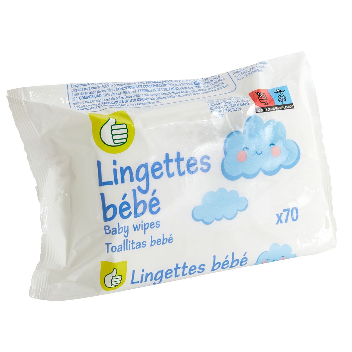 AUCHAN ESSENTIEL Lingettes nettoyantes pour bébé 70 lingettes