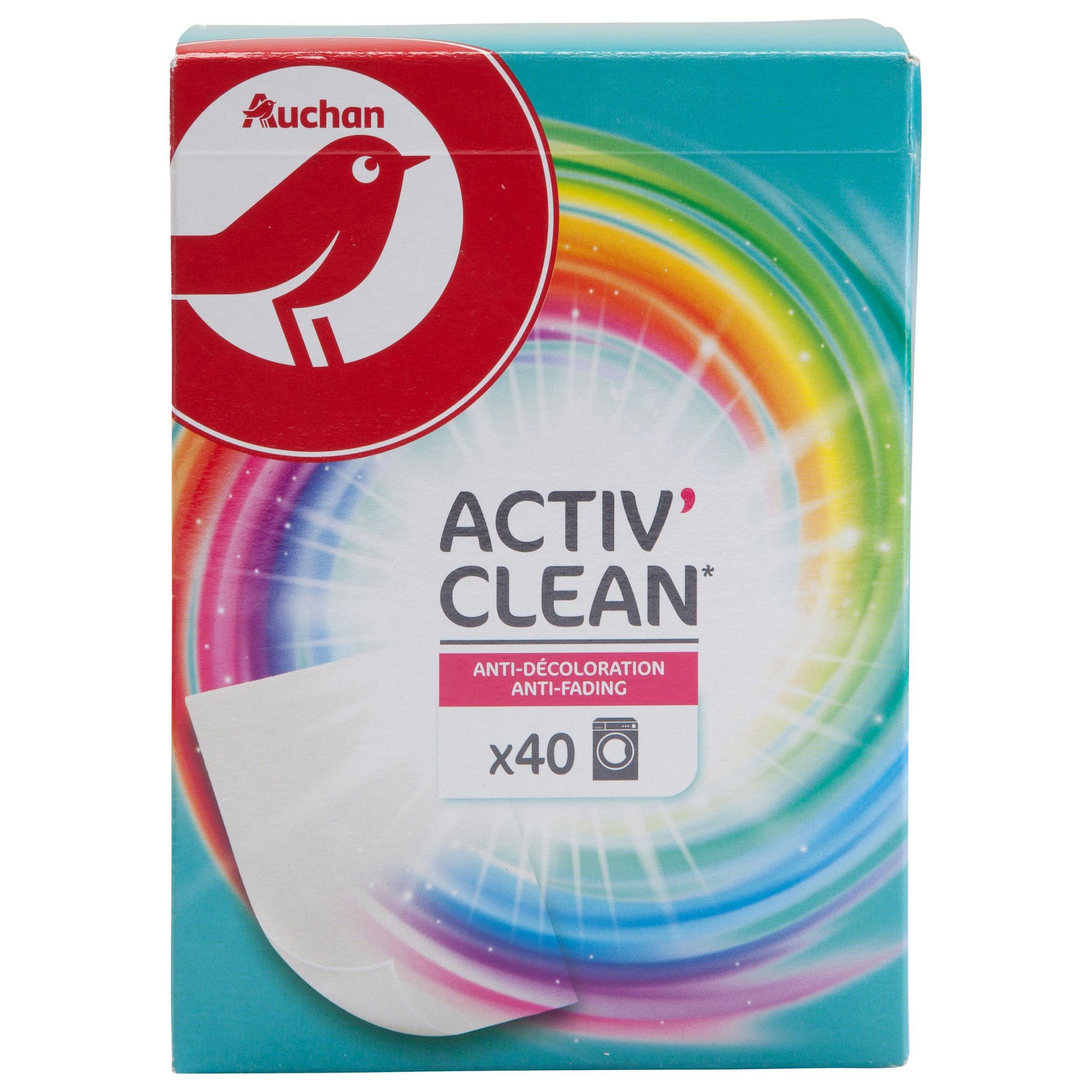 AUCHAN Activ' Clean lingettes anti-décoloration 40 lingettes pas