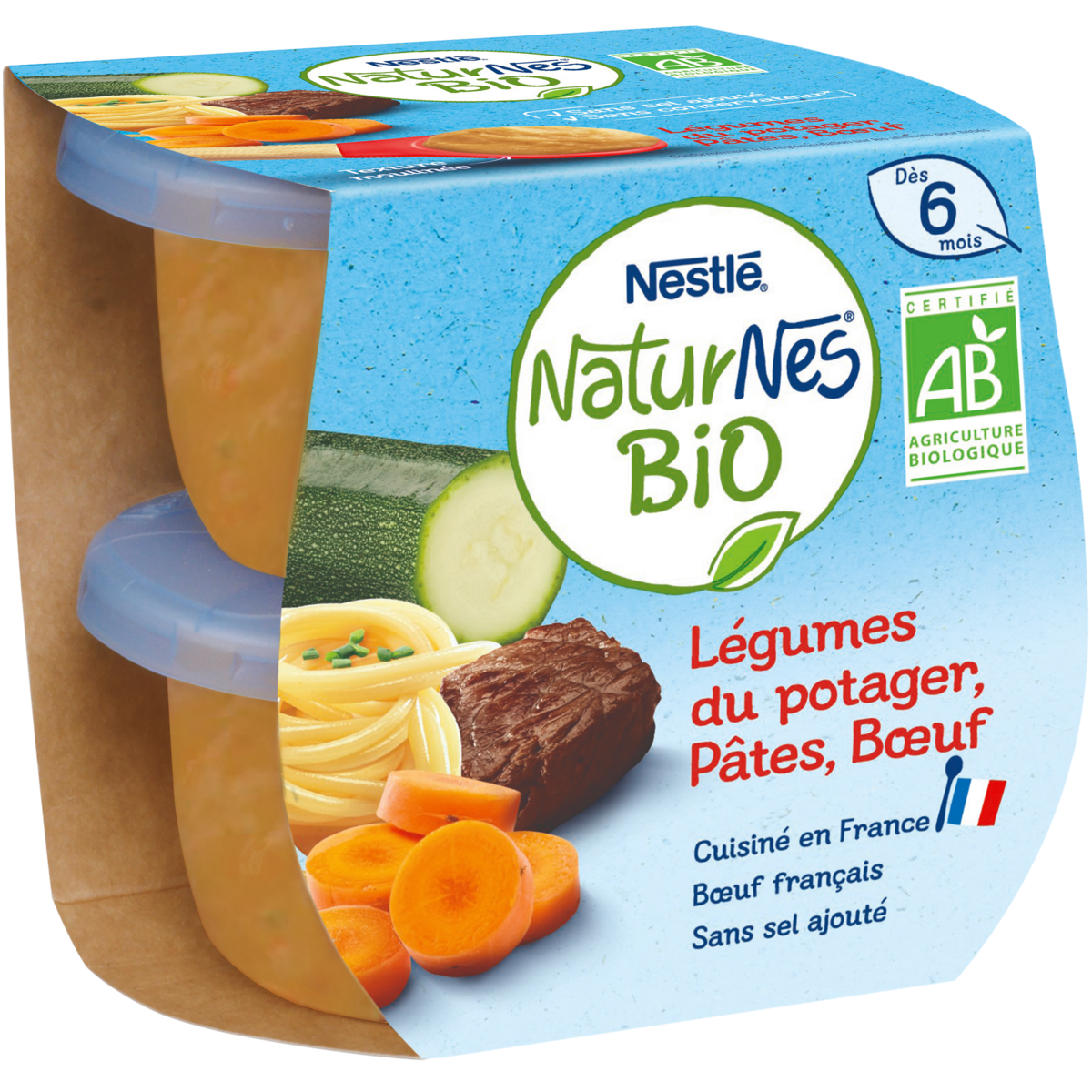 NESTLE Naturnes bol légumes du potager pâtes boeuf bio dès 6 mois 2x190g