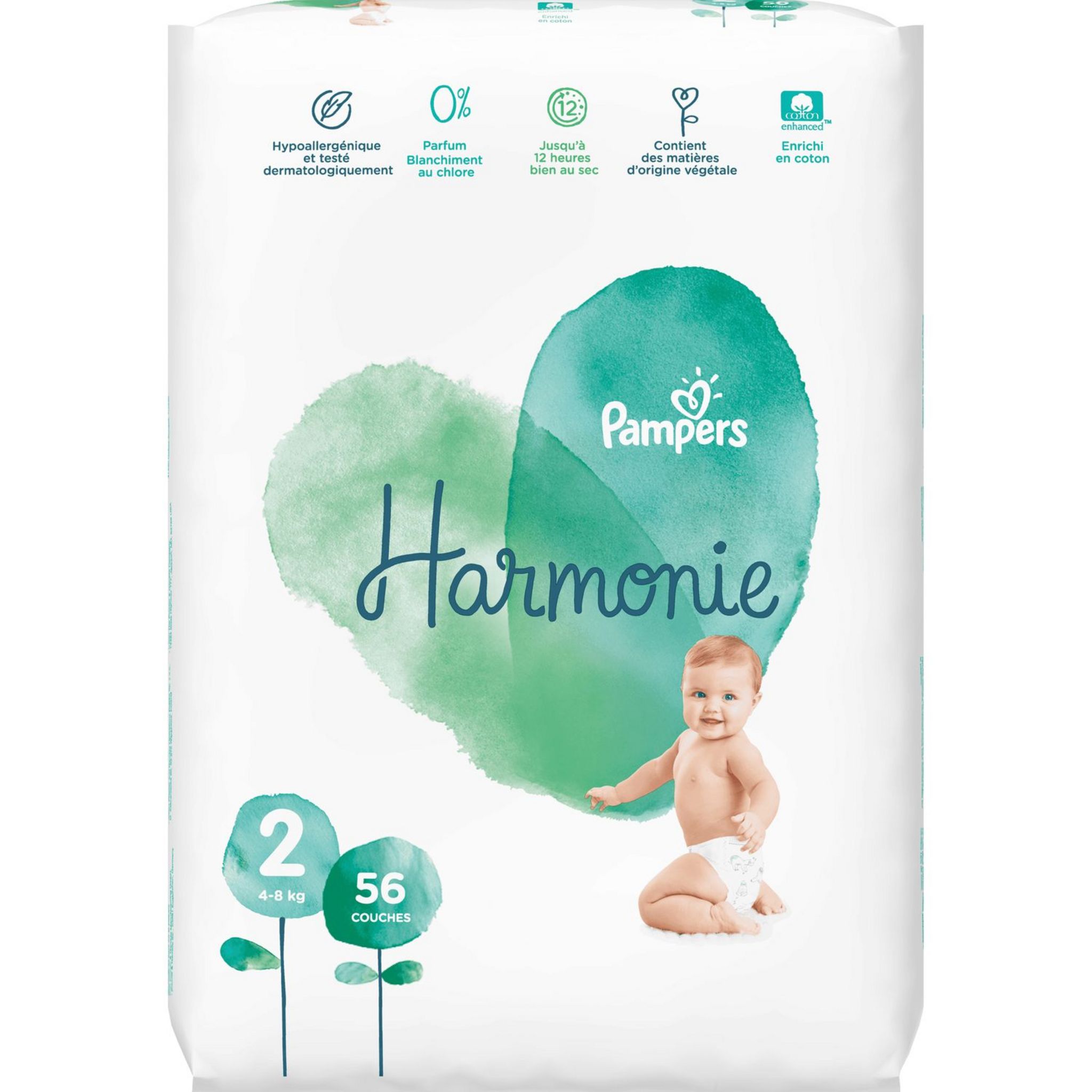 PAMPERS Harmonie couches taille 2 (4-8kg) 56 couches pas cher