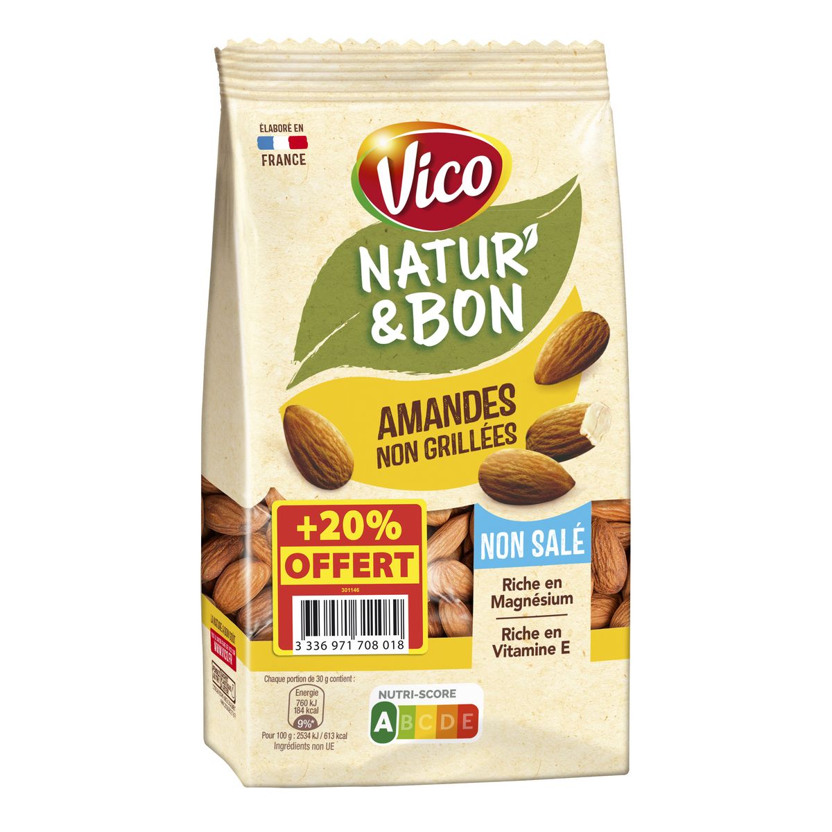 VICO Natur'&bon amandes non grillées non salé 200g+20% offert