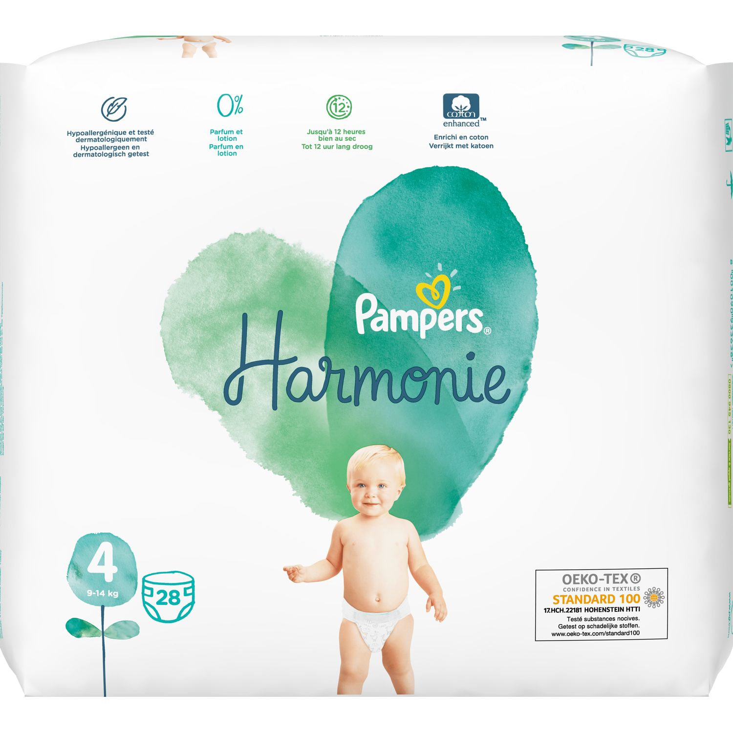 PAMPERS Harmonie couches taille 4 (9-14kg) 28 couches pas cher 