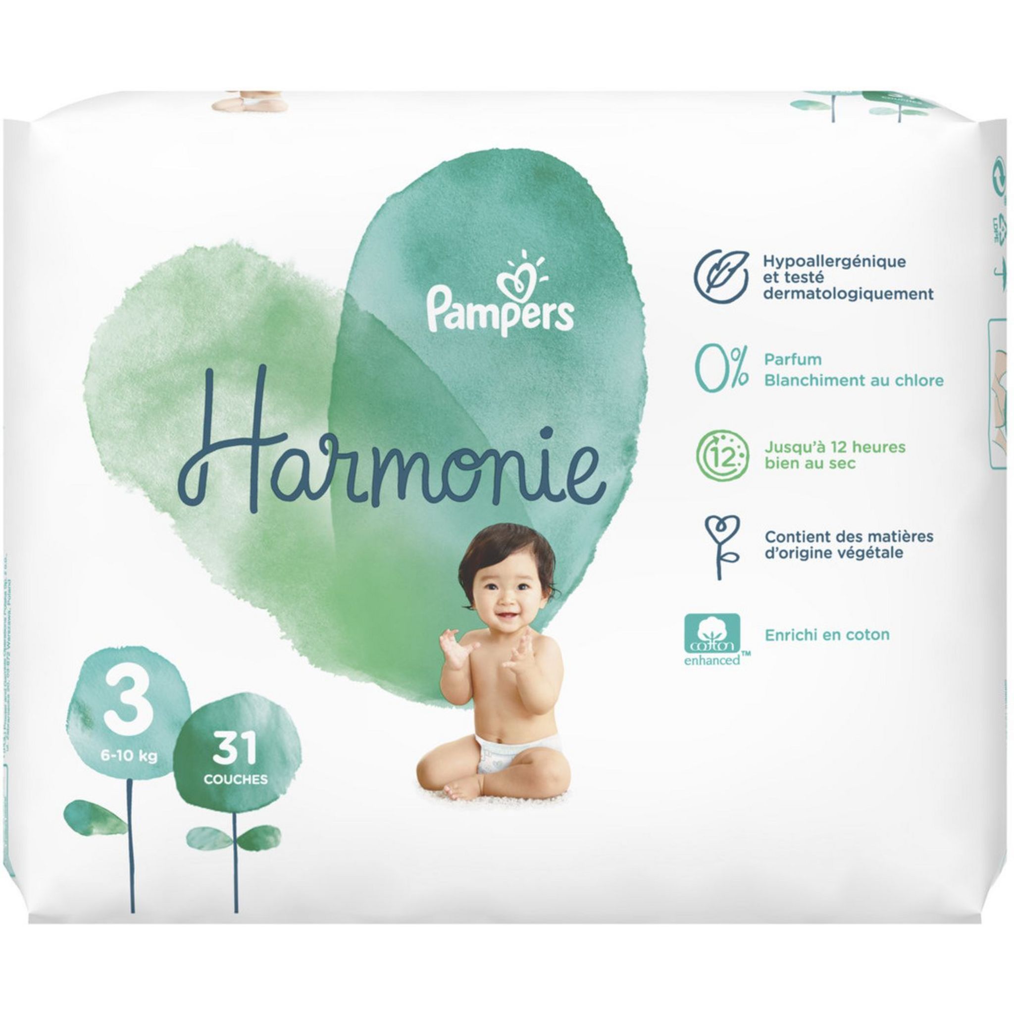 PAMPERS Harmonie couches taille 3 (6-10kg) 31 couches pas cher 