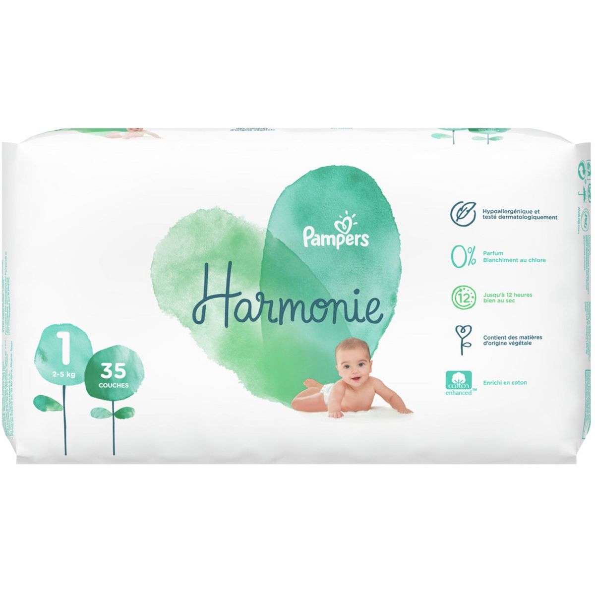 PAMPERS Harmonie couches taille 1 (2-5kg) 35 couches pas cher 
