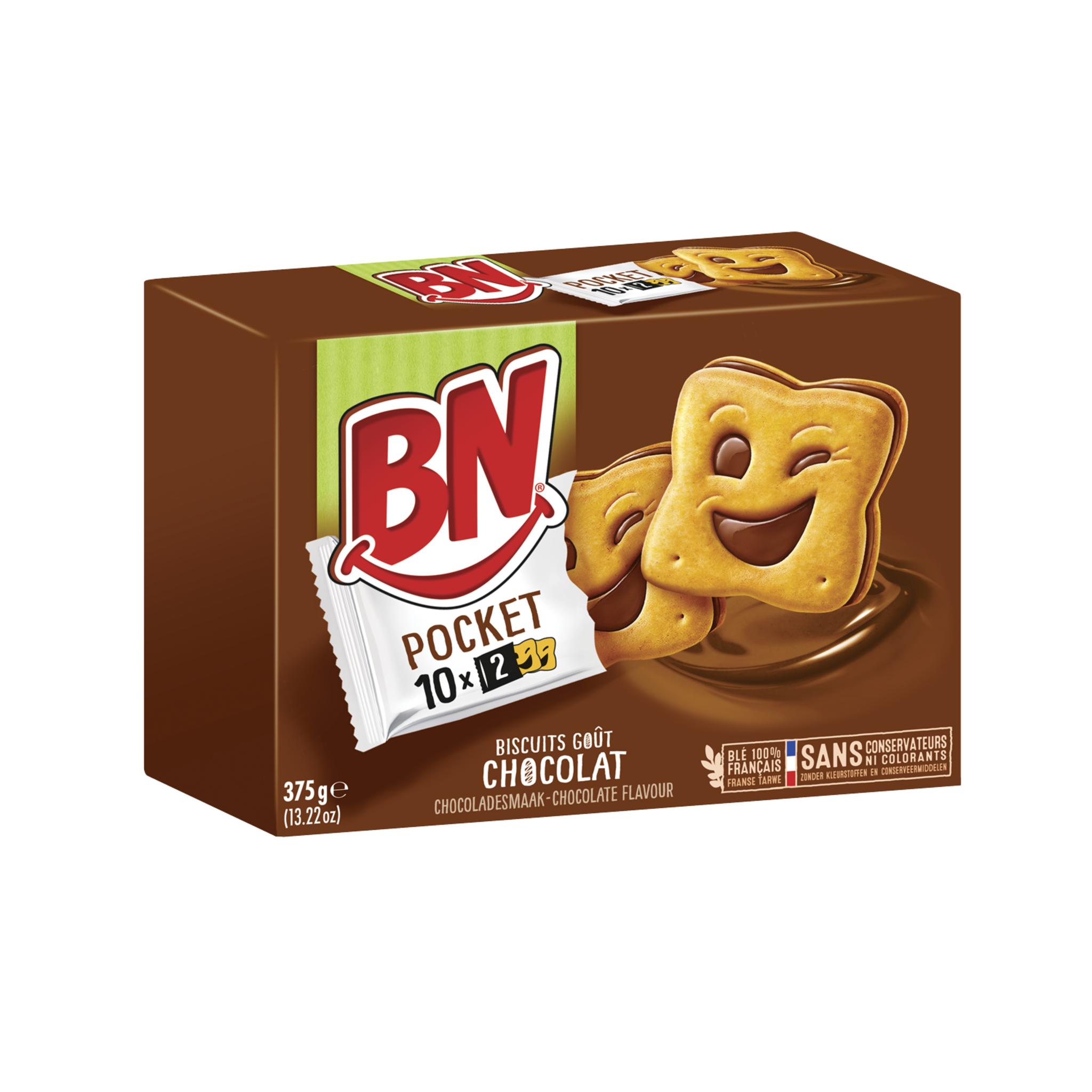 BN Biscuits pocket fourrés goût chocolat, sachets fraîcheur 10x2