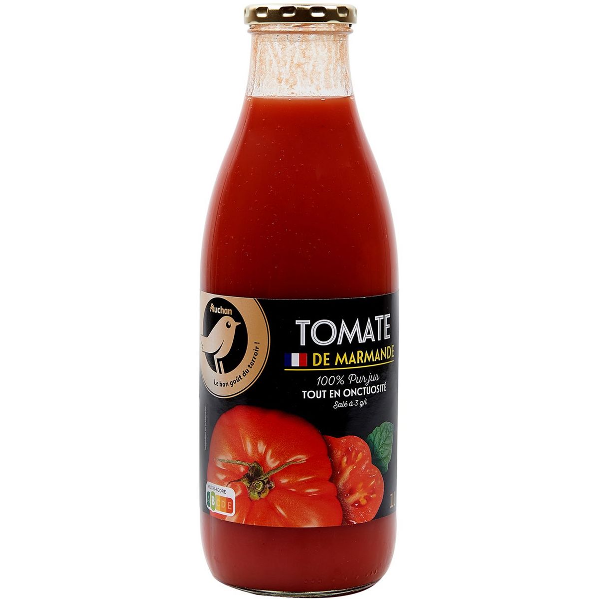 AUCHAN GOURMET Pur jus de tomate de Marmande bouteille verre  1l