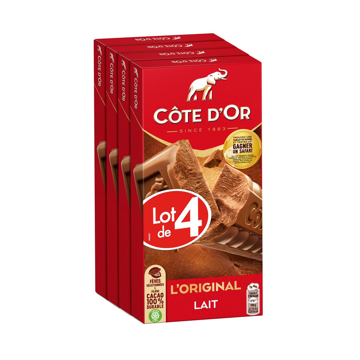 COTE D'OR Tablettes de chocolat au lait extra 4 pièces 4x100g pas cher 