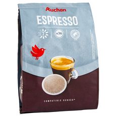 AUCHAN Dosettes de café espresso compatibles Senseo 36 dosettes 306g