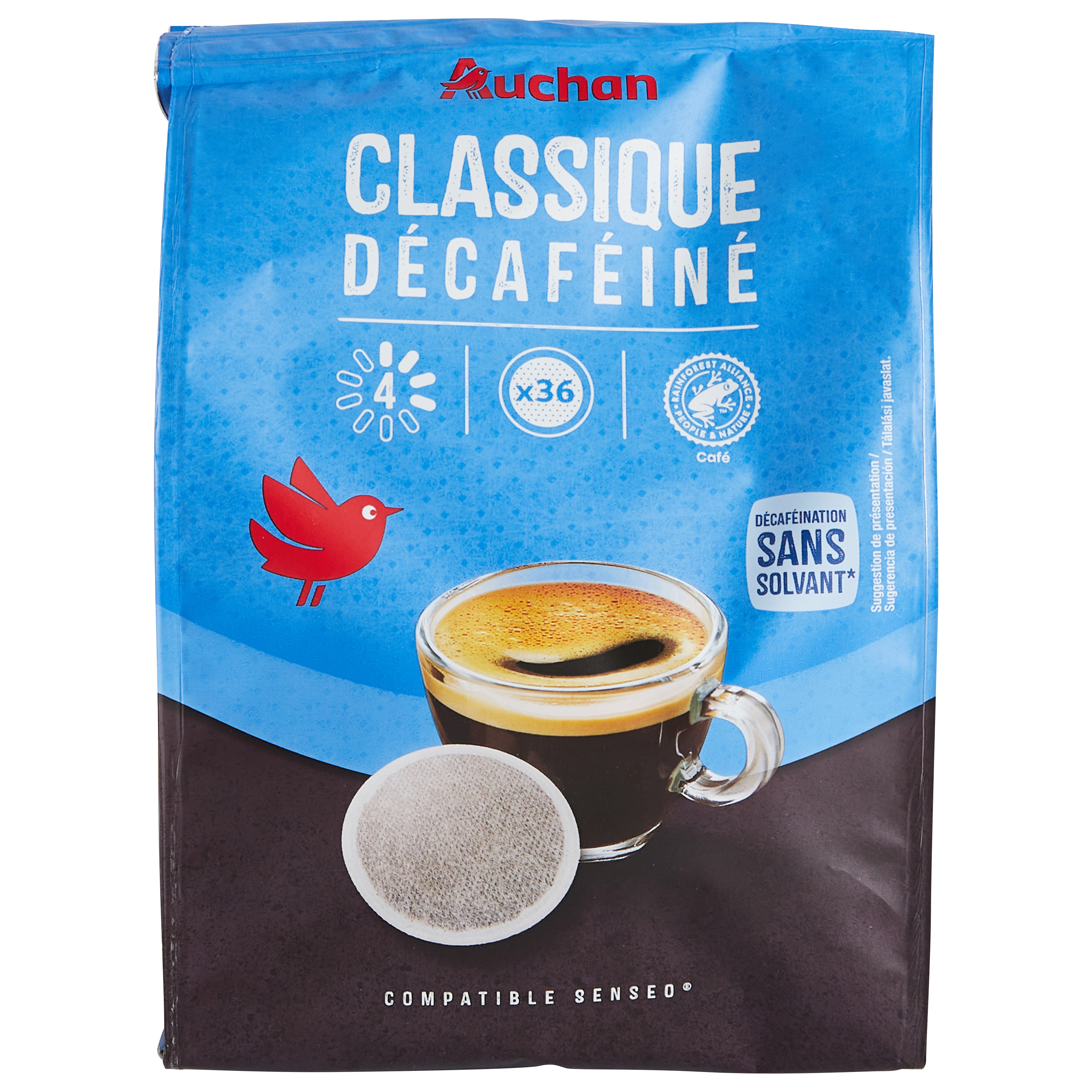 AUCHAN Dosettes de café classique intensité 5 compatibles Senseo 60 dosettes  414g pas cher 