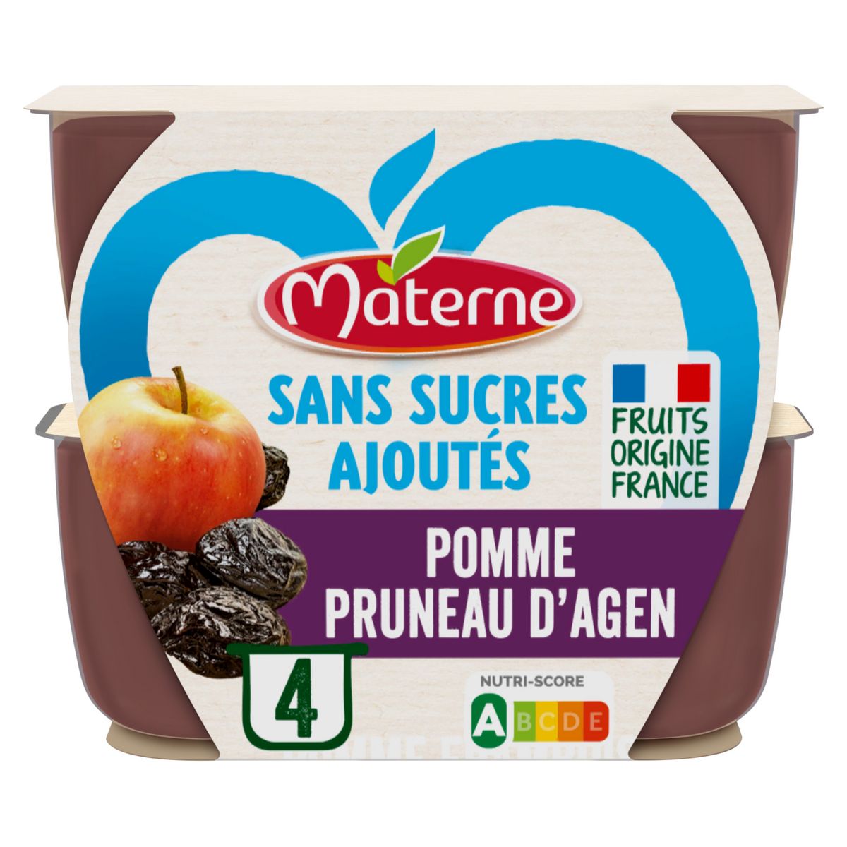MATERNE Coupelles pomme pruneaux sans sucres ajoutés 4x100g