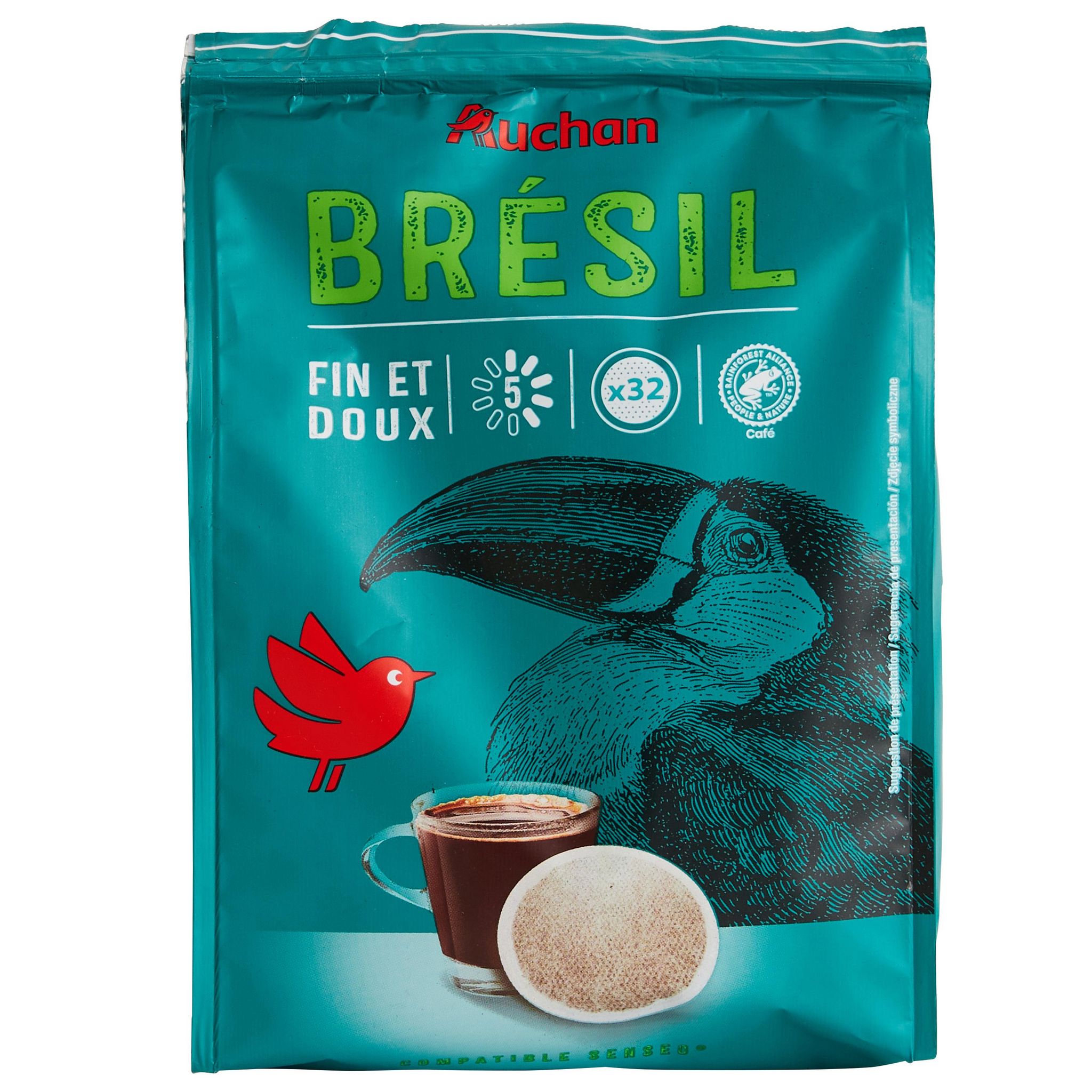 AUCHAN Dosettes de café saveur caramel intensité 5 compatibles Senseo 10  dosettes 70g pas cher 