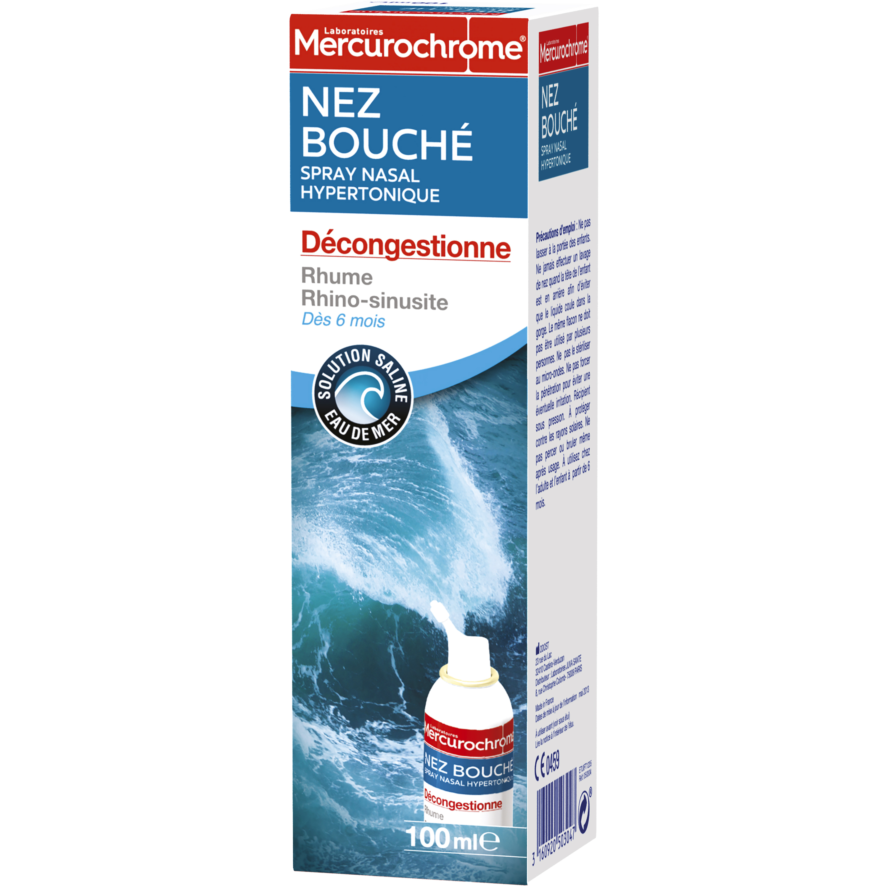 MERCUROCHROME Spray nasal hypertonique à l'eau de mer dès 6 mois 100ml pas  cher 