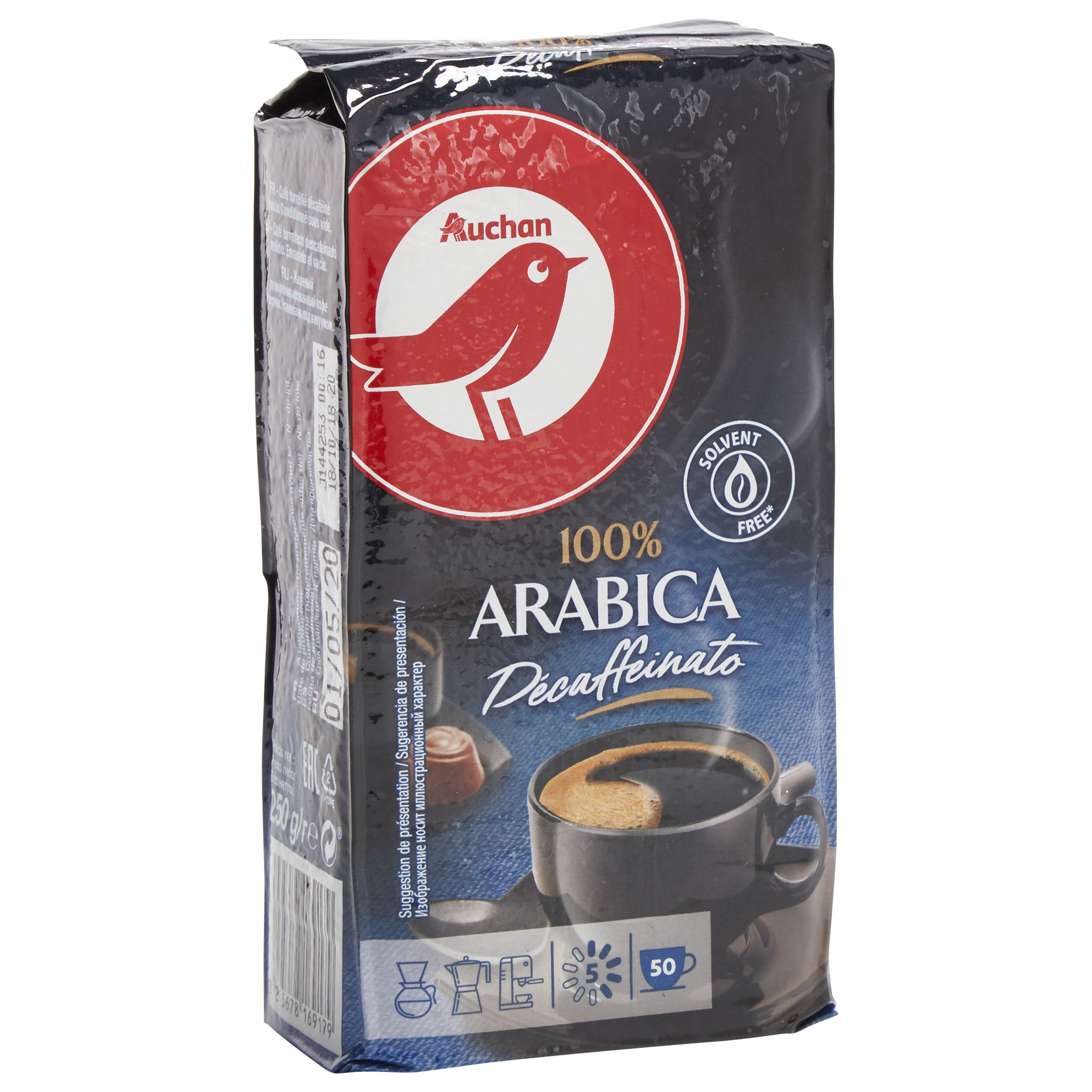 AUCHAN Café en grains espresso 100% arabica intensité 8 500g pas