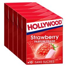 HOLLYWOOD Chewing-gums sans sucres goût fraise 5x10 dragées 70g