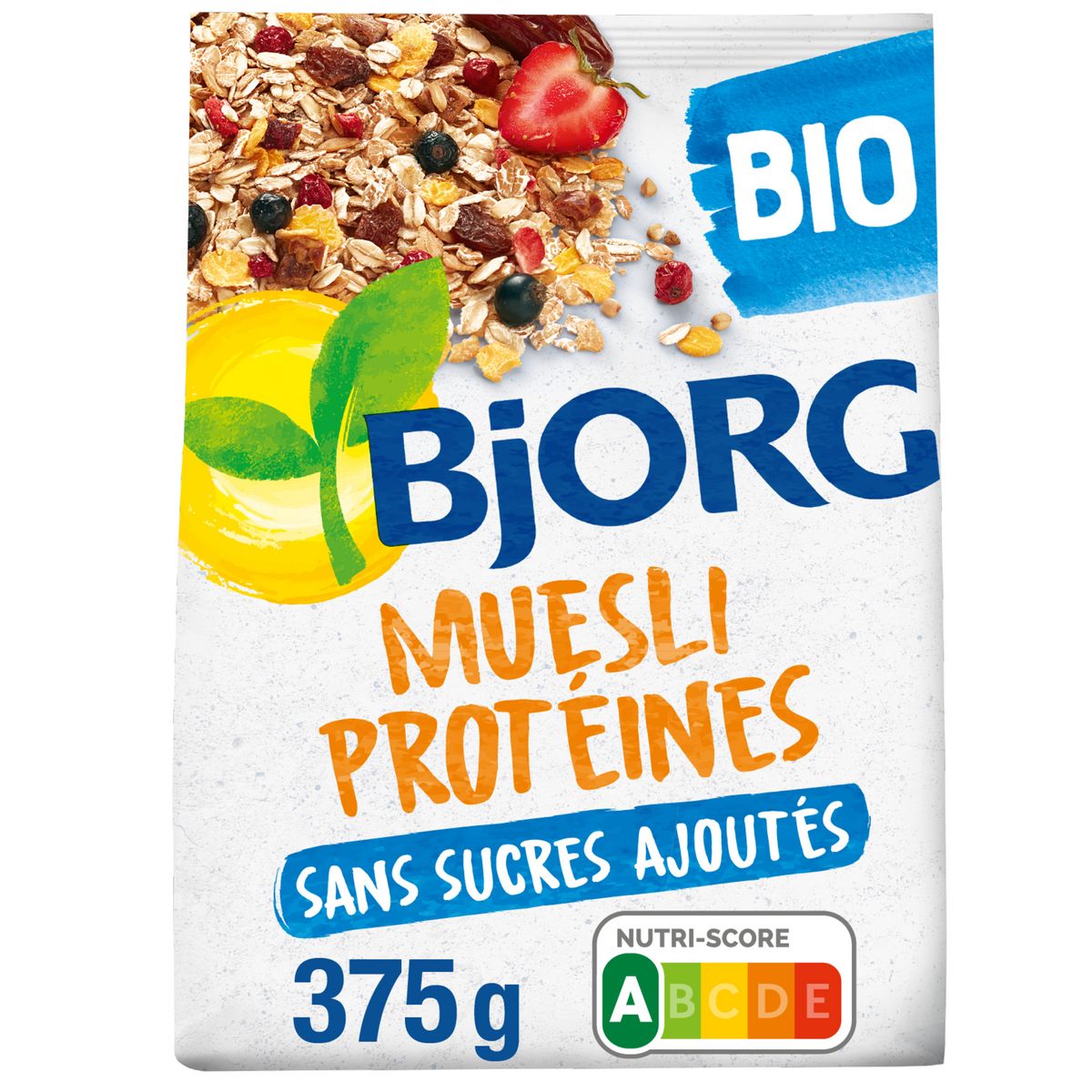 BJORG Muesli protéines soja dattes et fruits rouges bio sans sucre ajoutés  375g pas cher 