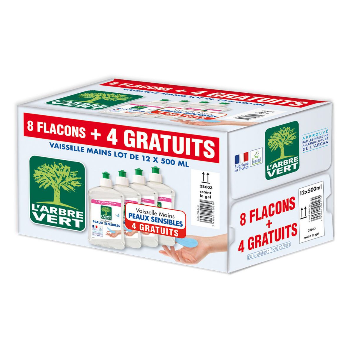 L'ARBRE VERT - Lot de 4 Flacons de 750ml Liquide Vaissel