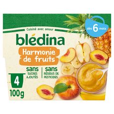 BLEDINA Petit pot dessert harmonie de fruits dès 6 mois 4x100g