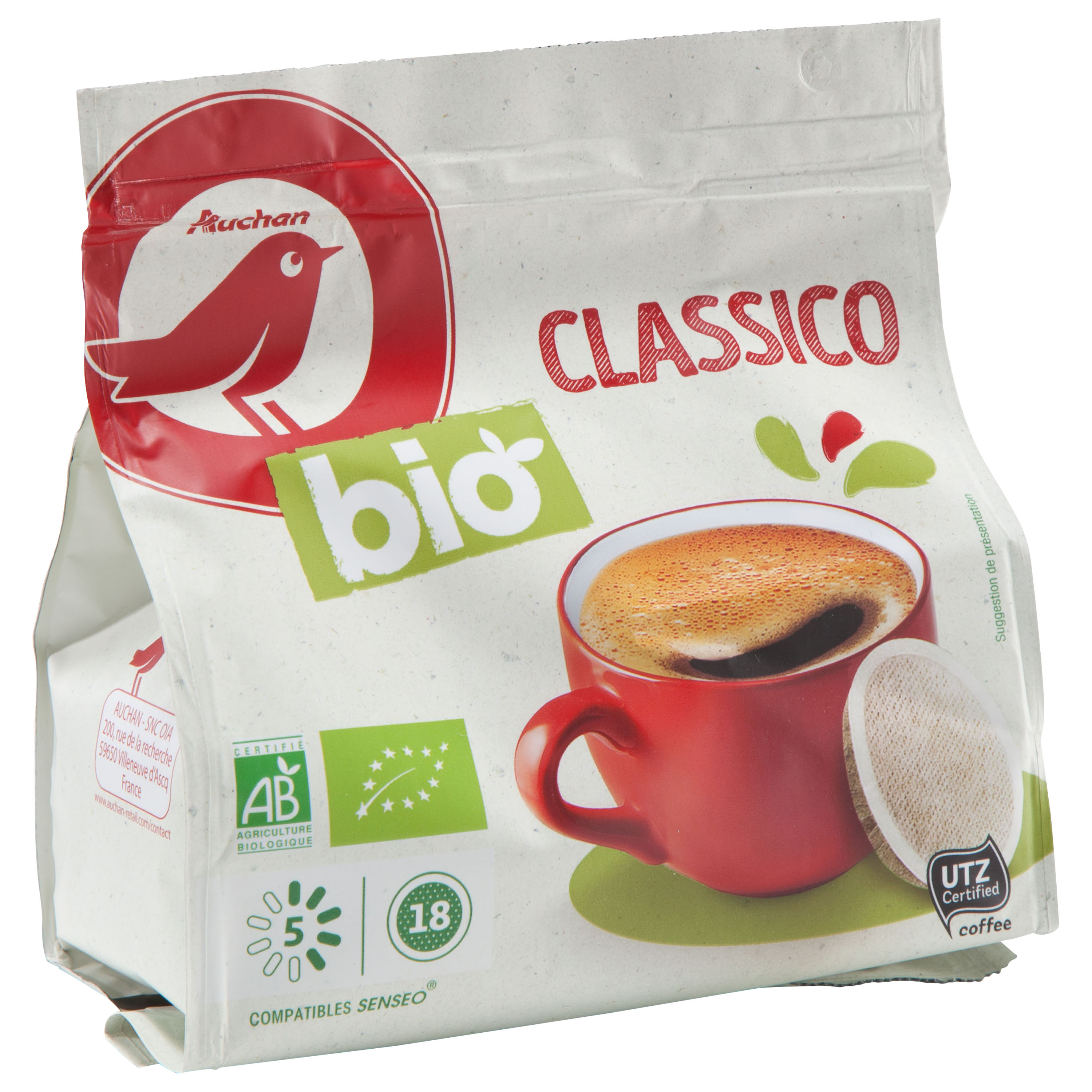 AUCHAN Dosettes de café cappuccino compatibles Senseo 8 dosettes 95g pas  cher 