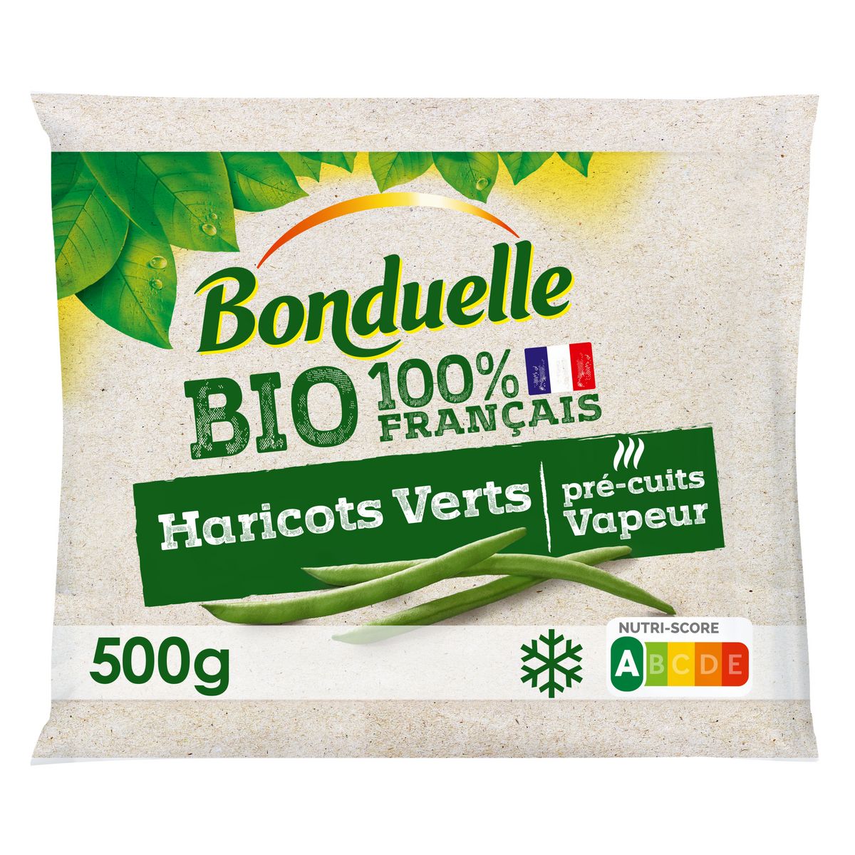 BONDUELLE Haricots verts bio pré cuit à la vapeur 3 portions 500g