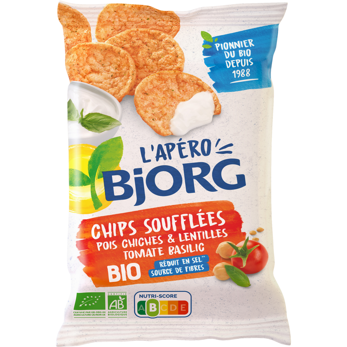 BJORG Chips soufflées pois chiches et lentilles tomate basilic réduites en sel bio 80g