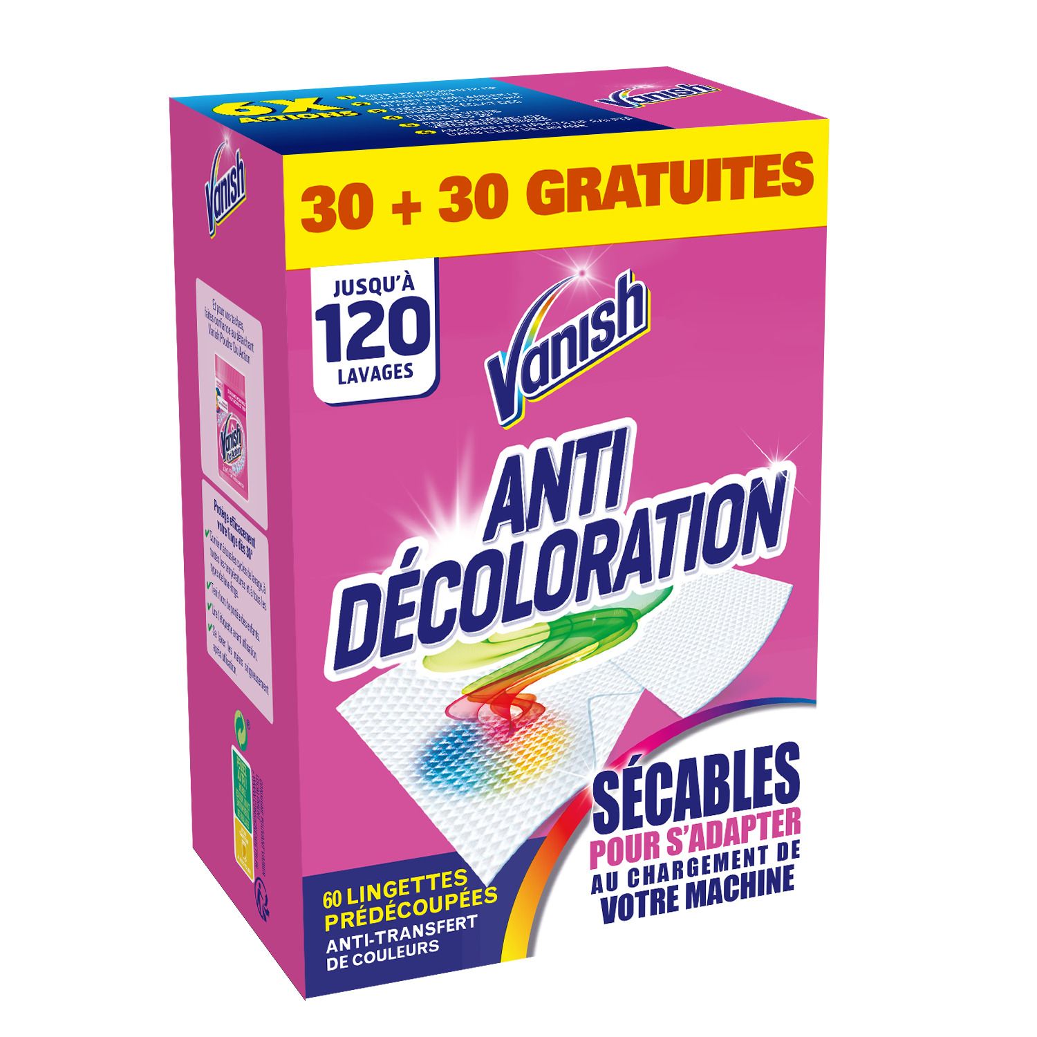 VANISH Lingettes Anti-décoloration 120 lavages 30 +30 offertes pas