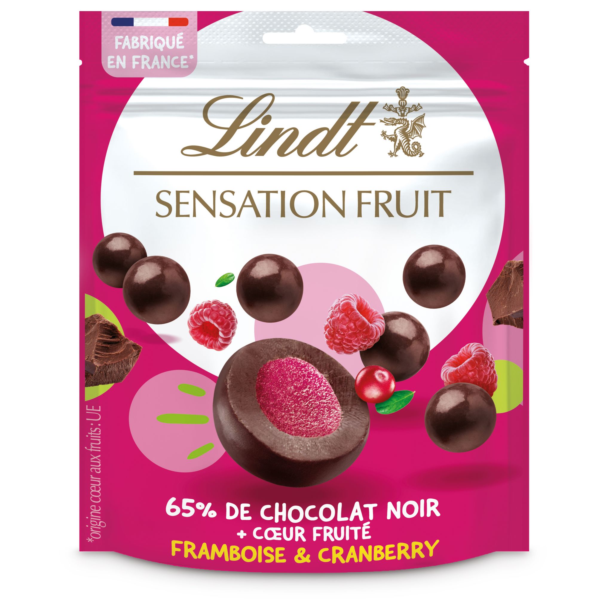 LINDT Sensation fruit billes au chocolat noir framboise et cranberry 160g  pas cher 