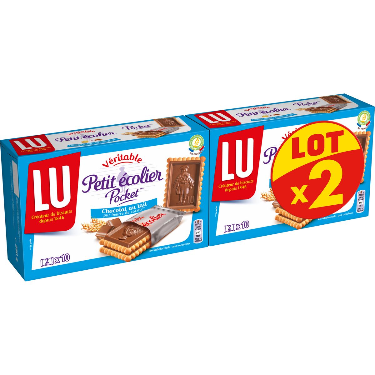 Lot de 23 Gateaux PETIT ECOLIER LU chocolat au lait- pocket par 3