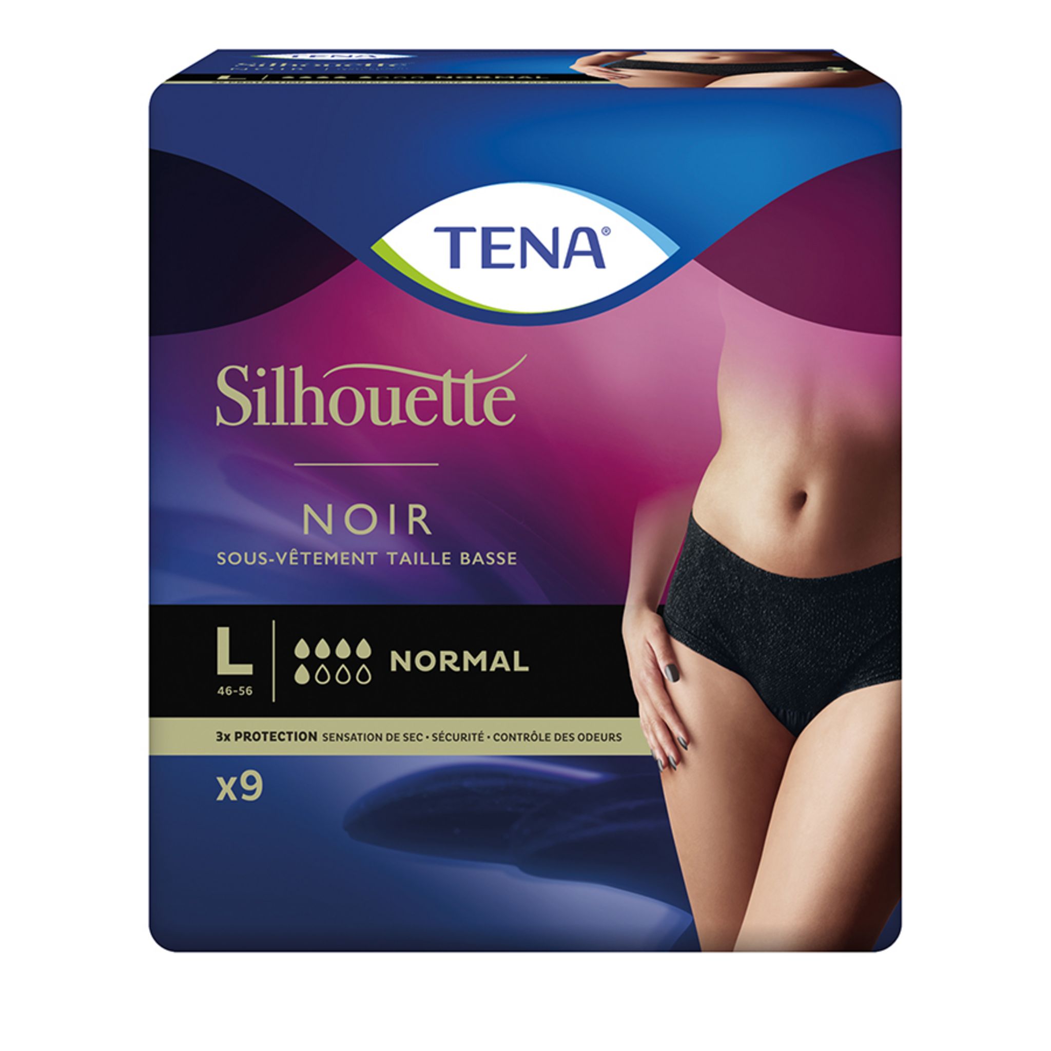 TENA Silhouette sous vetement taille basse noir L protection normal 9 pieces pas cher Auchan