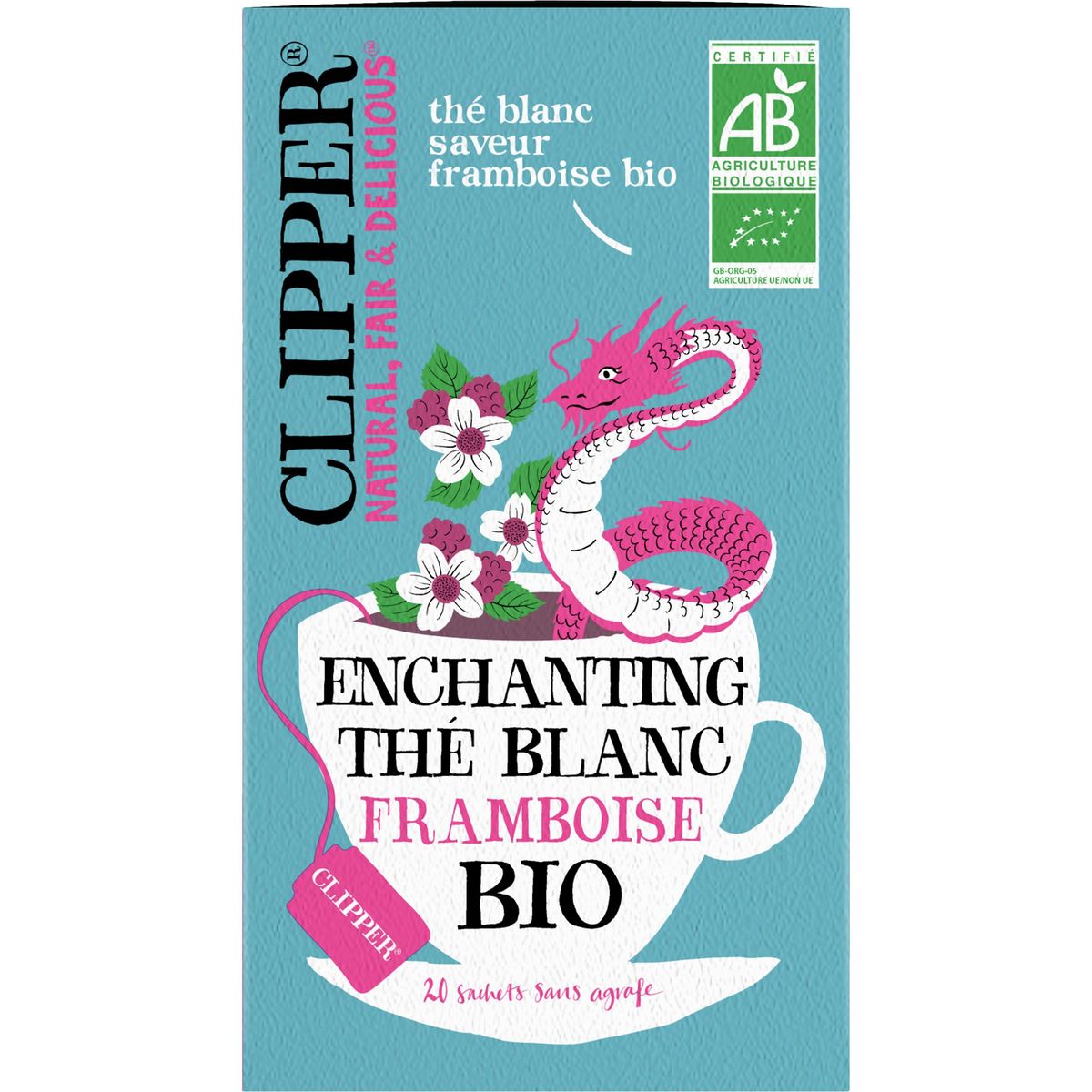 CLIPPER Thé bio enchanting thé blanc framboise 20 sachets 34g pas cher 