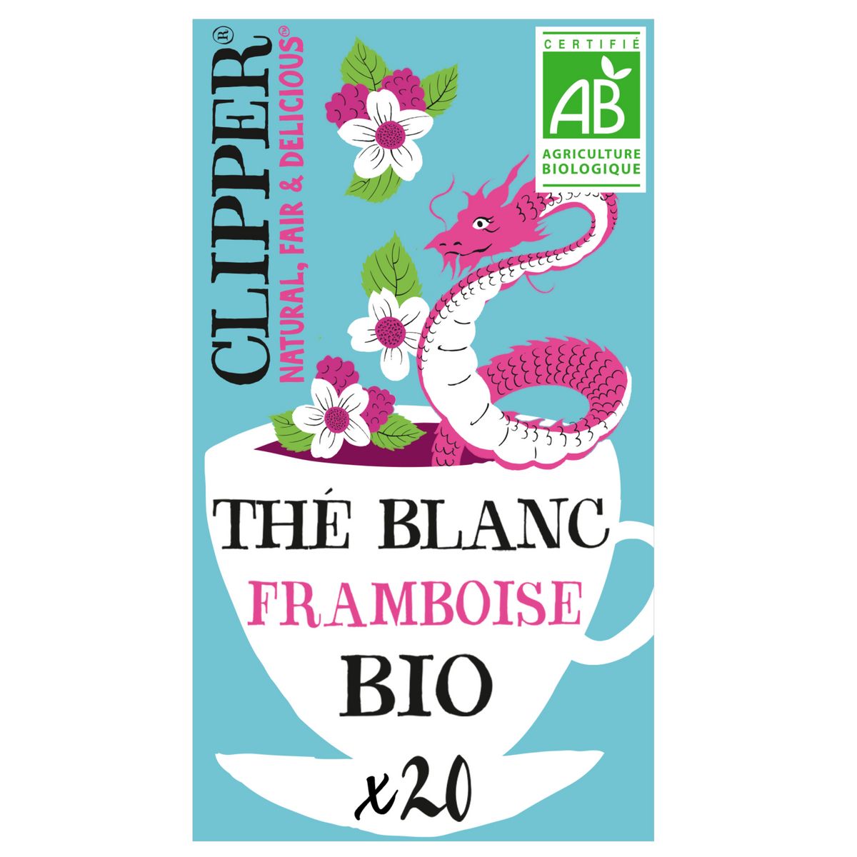 CLIPPER Thé bio enchanting thé blanc framboise 20 sachets 34g pas cher 