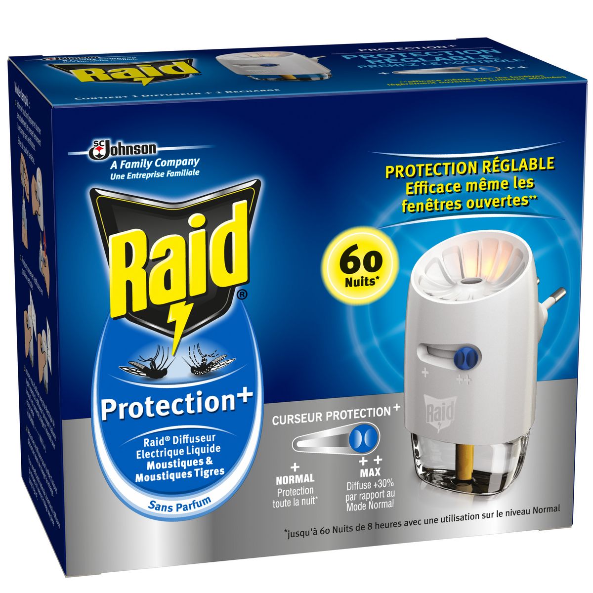 RAID Diffuseur électrique anti-moustiques et moustiques tigres avec curseur  de protection efficace 60 nuits 1 diffuseur pas cher 