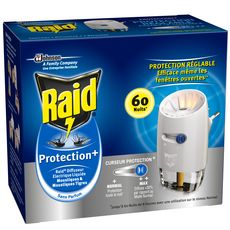 RAID Diffuseur électrique anti-moustiques et moustiques tigres avec curseur de protection efficace 60 nuits 1 diffuseur