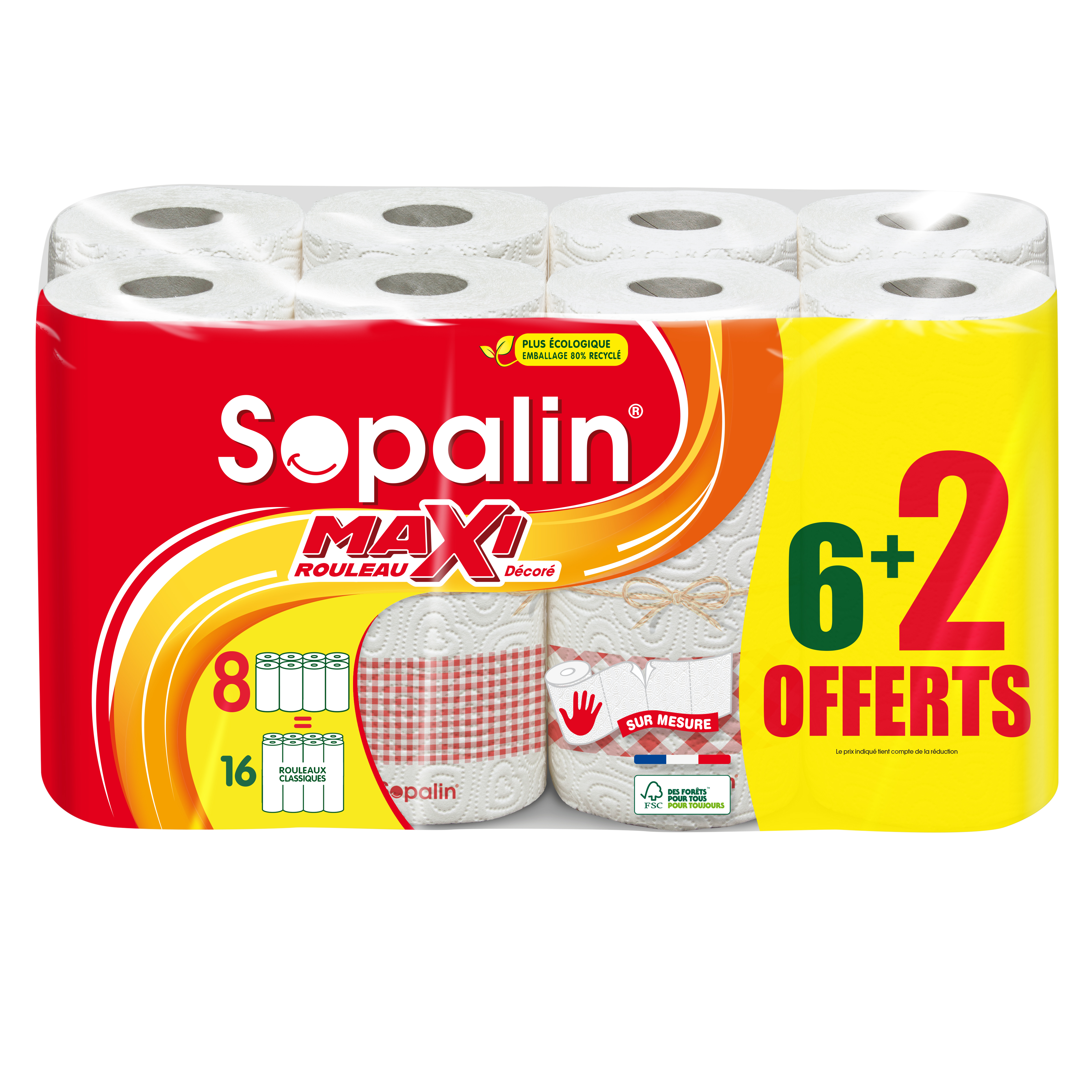 SOPALIN Maxi rouleau Essuie tout sur mesure décoré 6+2 offerts pas cher 