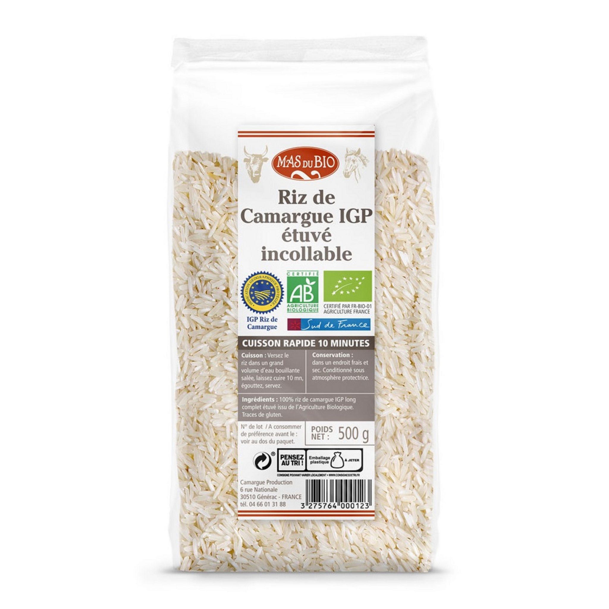 Mas du Bio Riz Long Complet Etuvé IGP BIO 500g