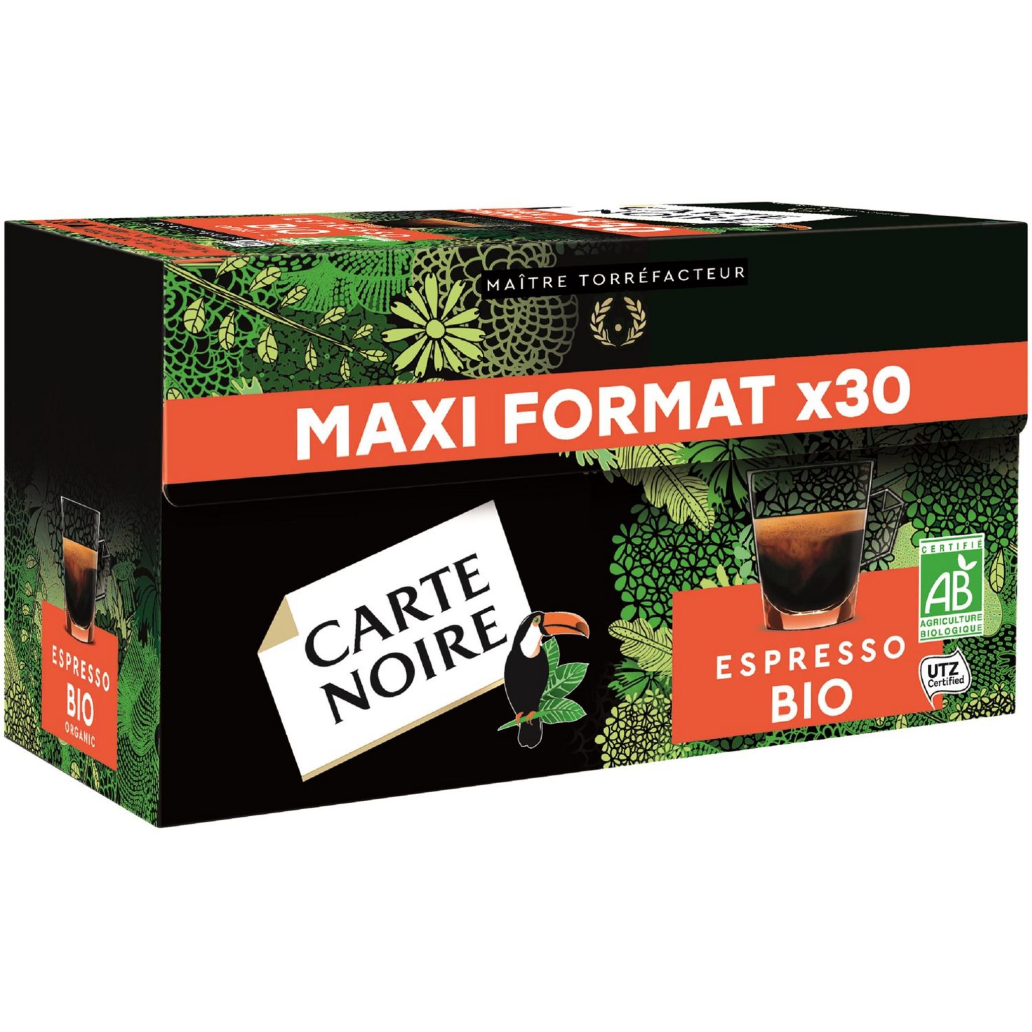 CARTE NOIRE Café bio expresso en capsule compatible Nespresso 30 capsules  240g pas cher 