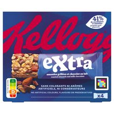 KELLOGG'S Extra Barre de céréales aux amandes grillées et chocolat au lait 4 barres 128g