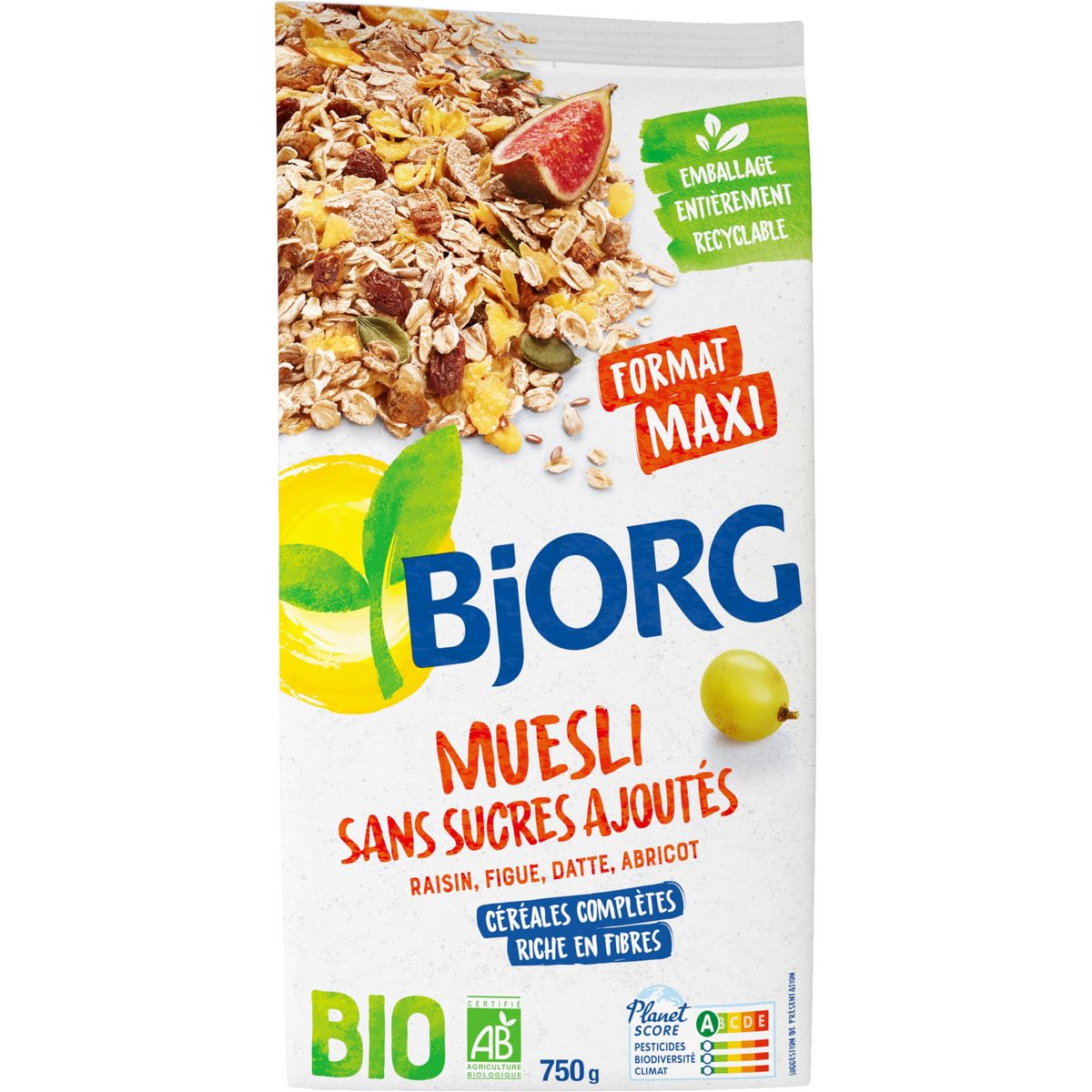 BJORG Muesli de céréales bio raisin figue abricot sans sucres