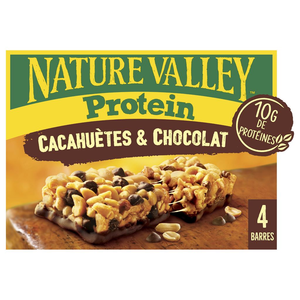 NATURE VALLEY Protein barres de céréales cacahuètes et chocolat 4 barres  160g pas cher 