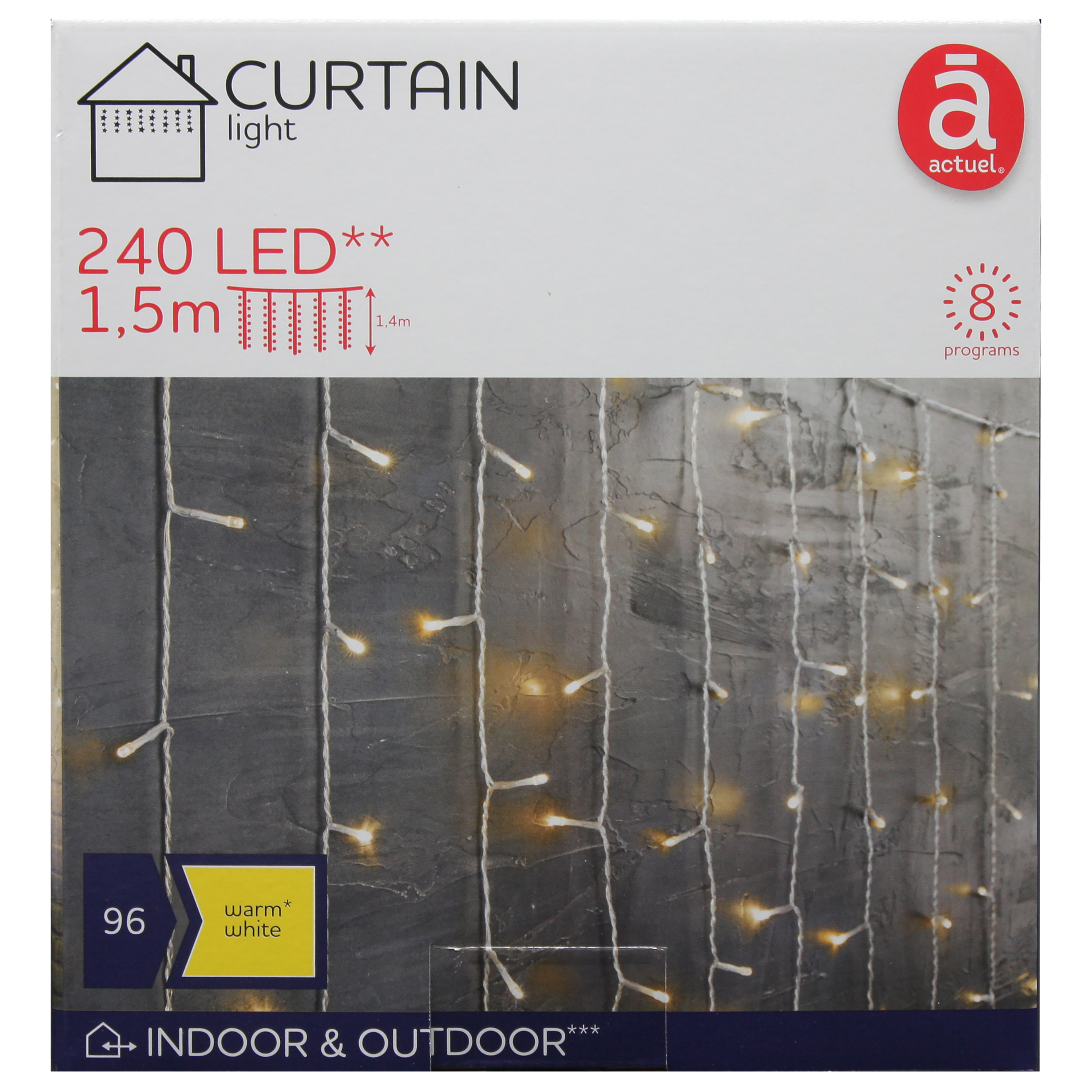 Guirlande lumineuse rideaux intérieur et extérieur 240 LED blanc