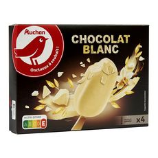 AUCHAN Bâtonnet glacé chocolat blanc 4 pièces 300g